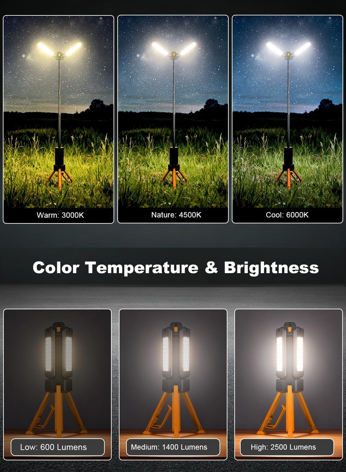 Detalle 2 de CuLiDing 15,000mAh Telescopic Camping Light with Dimming and Tripod Base