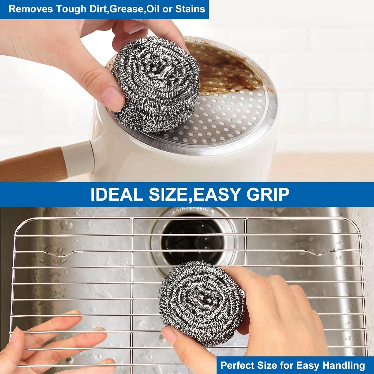 Thumbnail 4 de 10 Pack Stainless Steel Scrubber: Durable Scrubbing for Pots, Pans, Grills & More