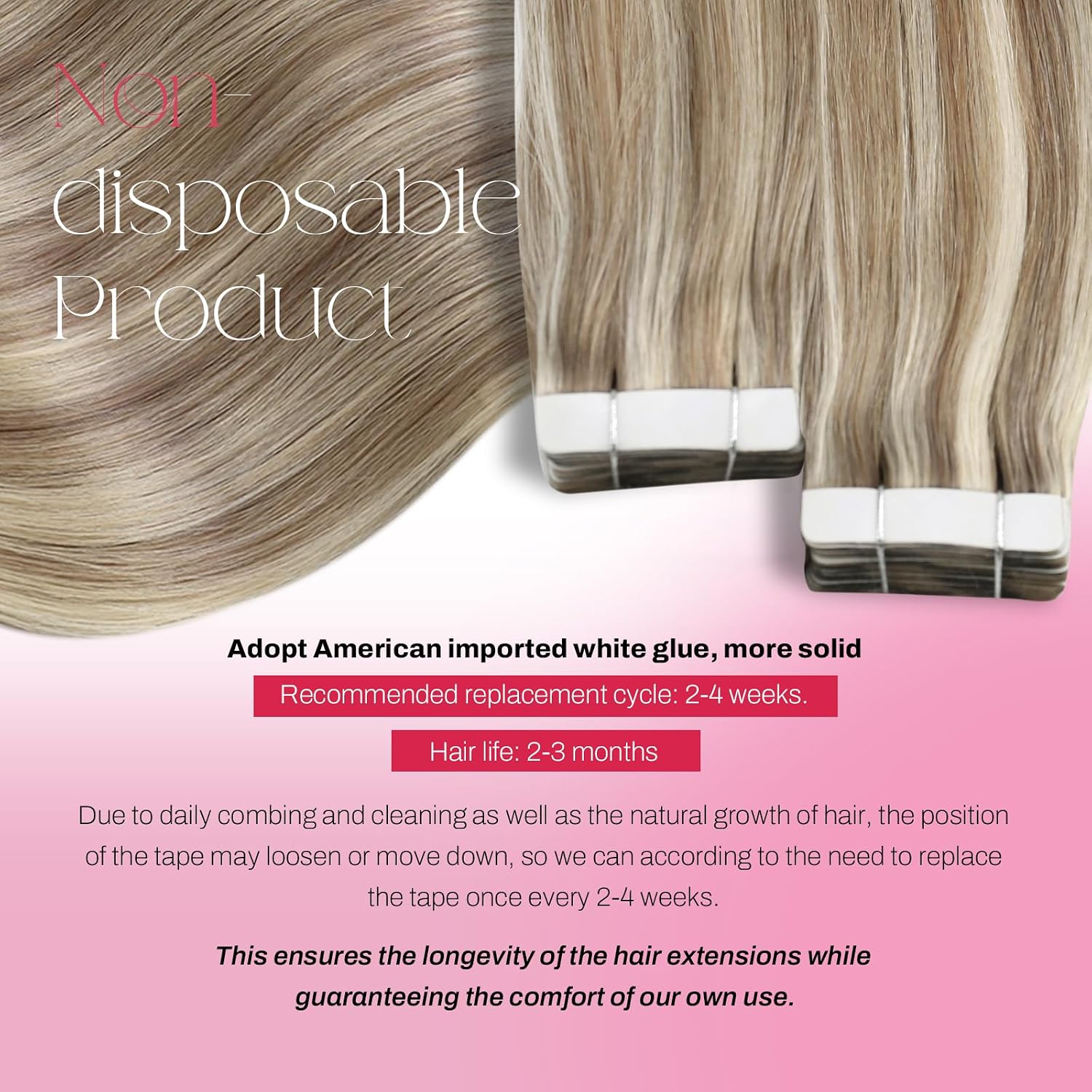 Thumbnail 2 de Moresoo Blonde Tape-In Hair Extensions (Human Hair Remy) 18 Inch #P9A/60, 20pcs/50g