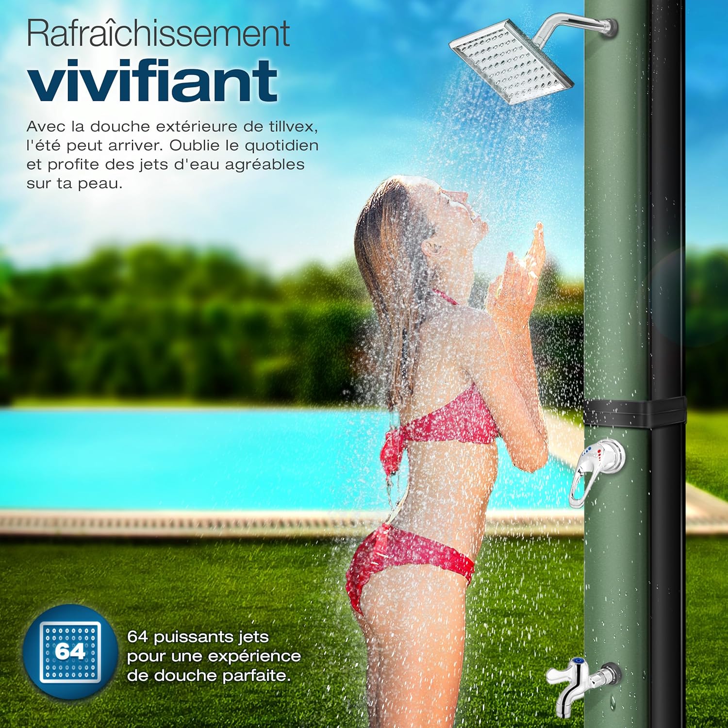Thumbnail 6 de Tillvex Douche Solaire avec Capot de Protection — Douche de Jardin et Camping 40 L sans raccordement électrique