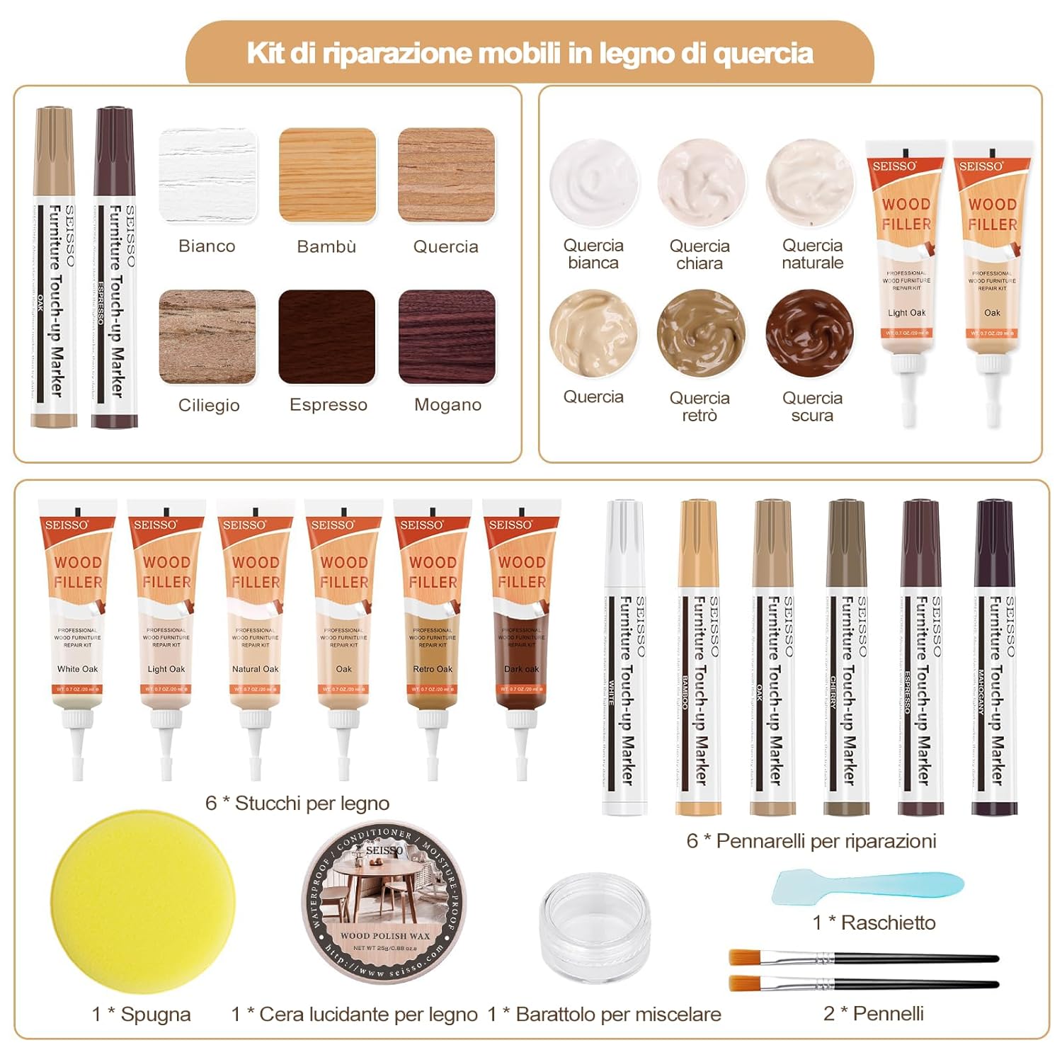 Thumbnail 2 de SEISSO Kit Riparazione Mobili Legno 6 Colori