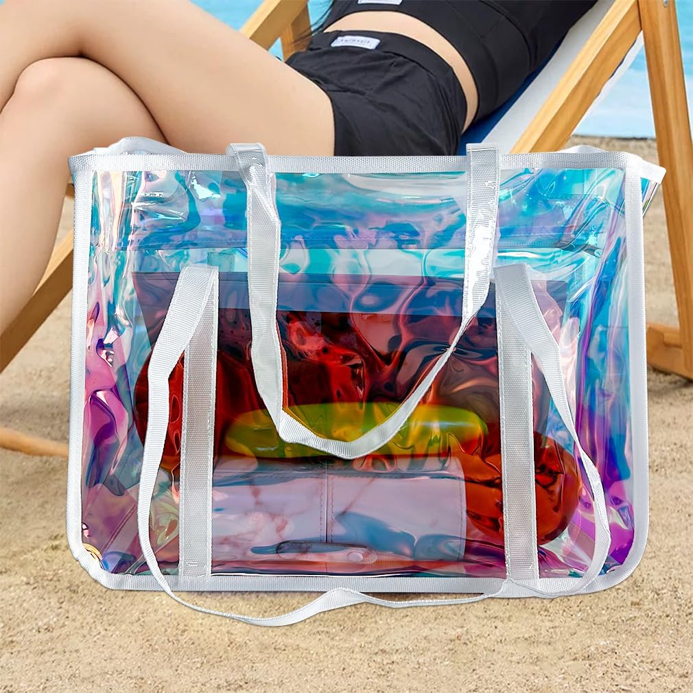 Detalle 2 de TotePrint Mode Frau Tasche – transparente holographische Strandtasche aus TPU (35 × 27 × 15 cm)