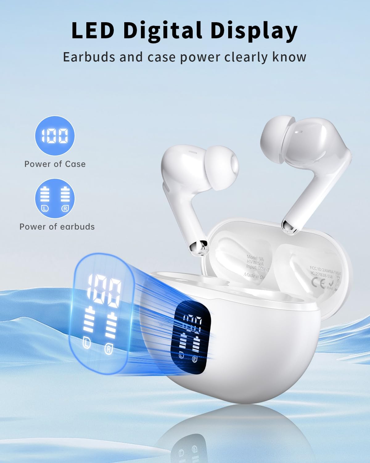 Detalle 2 de XIAOWTEK S66 Wireless Earbuds with Bluetooth 5.4, LED Display and IPX7