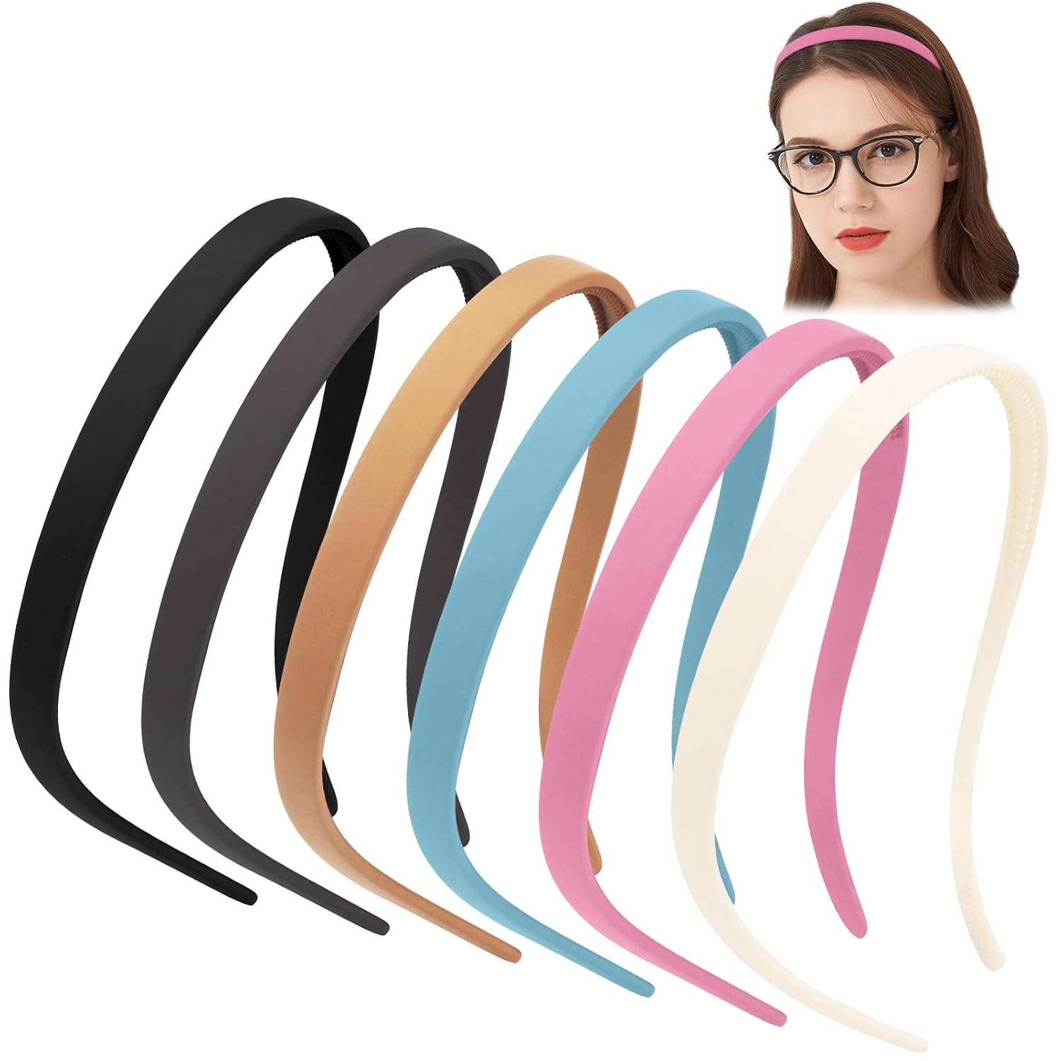 Detalle de TOBATOBA Glasses-Friendly Headbands, Matte Plastic, Non-Slip Teeth, 6-Pack