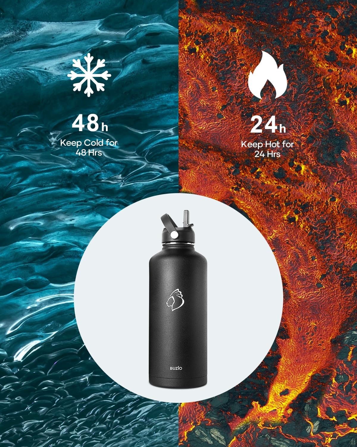 Thumbnail 1 de BUZIO 2.5L Stainless Steel Vacuum Insulated Water Bottle with Straw and Flex Lids