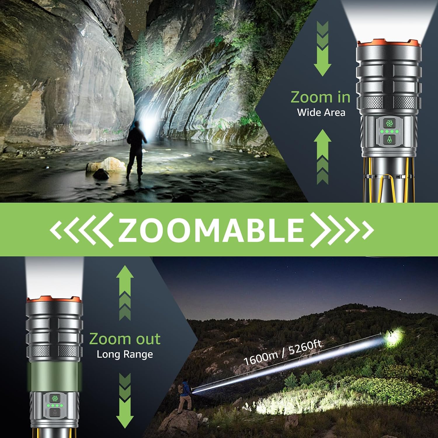 Thumbnail 1 de Sogdeco rechargeable LED torch with zoom, 11 modes and camping light (up to 1,000,000 lumens)