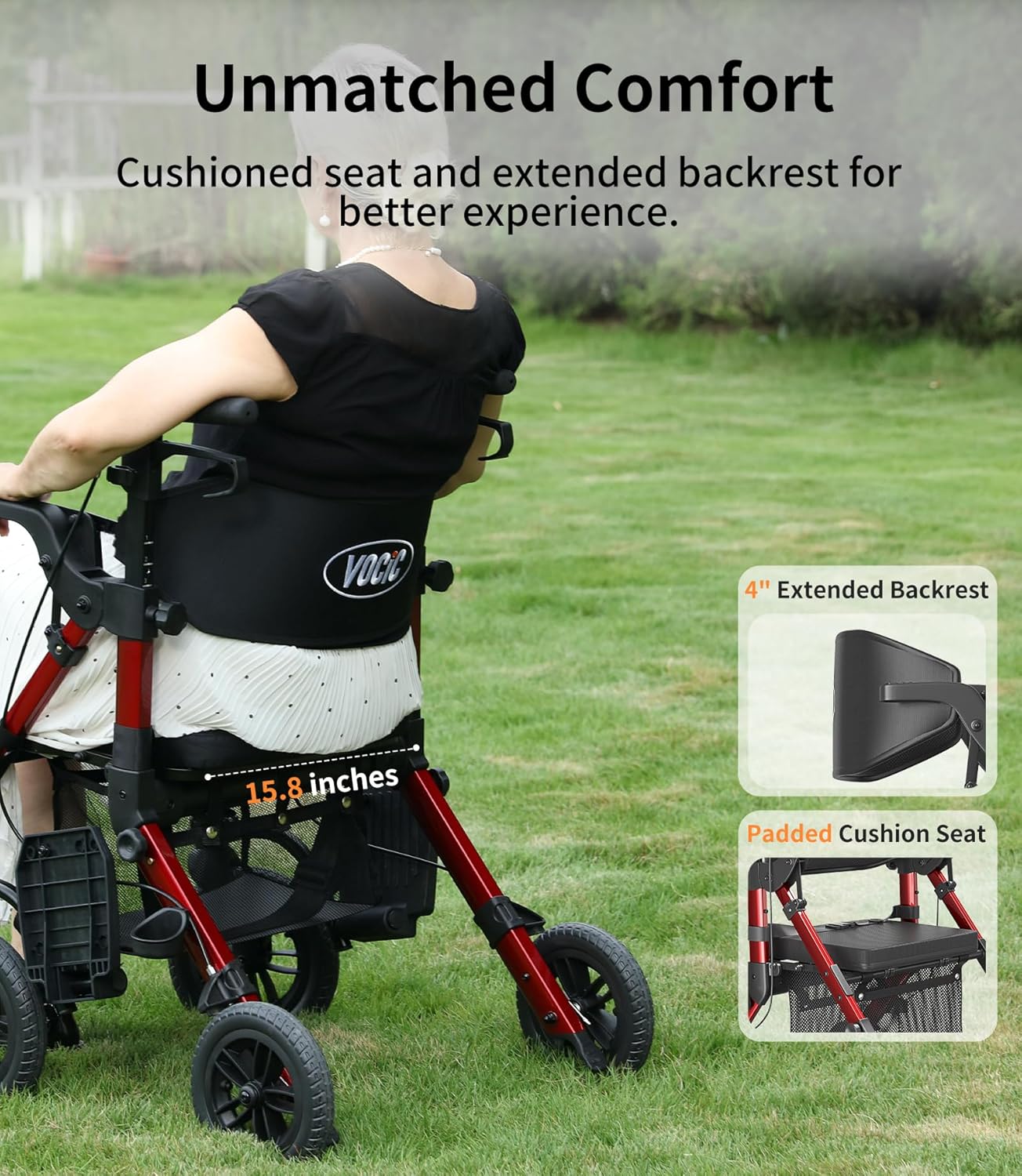 Detalle de VOCIC 2-in-1 Rollator Walker with Seat ๐ถ