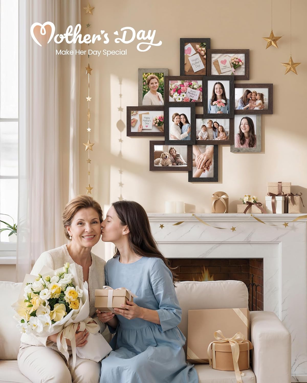 Detalle 2 de SONGMICS Picture Frame Collage RPF022M01: 12x 4x6 Photo Frames for Wall Display in Greige & Red-Brown Tones