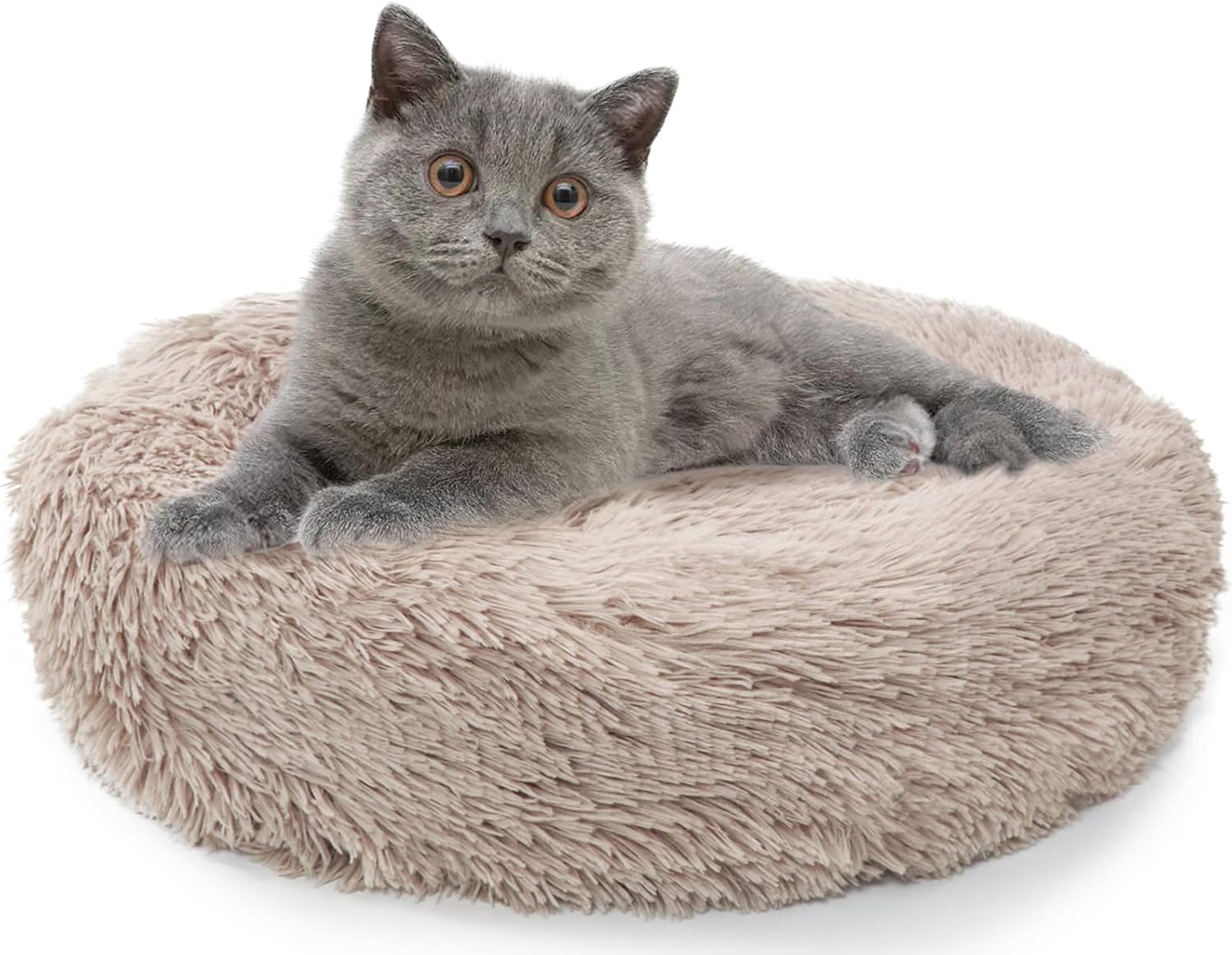 Detalle de Enjamoy Plush Donut Dog Bed 50cm | Calming, Self-Warming Circular Cushion for Small Pets