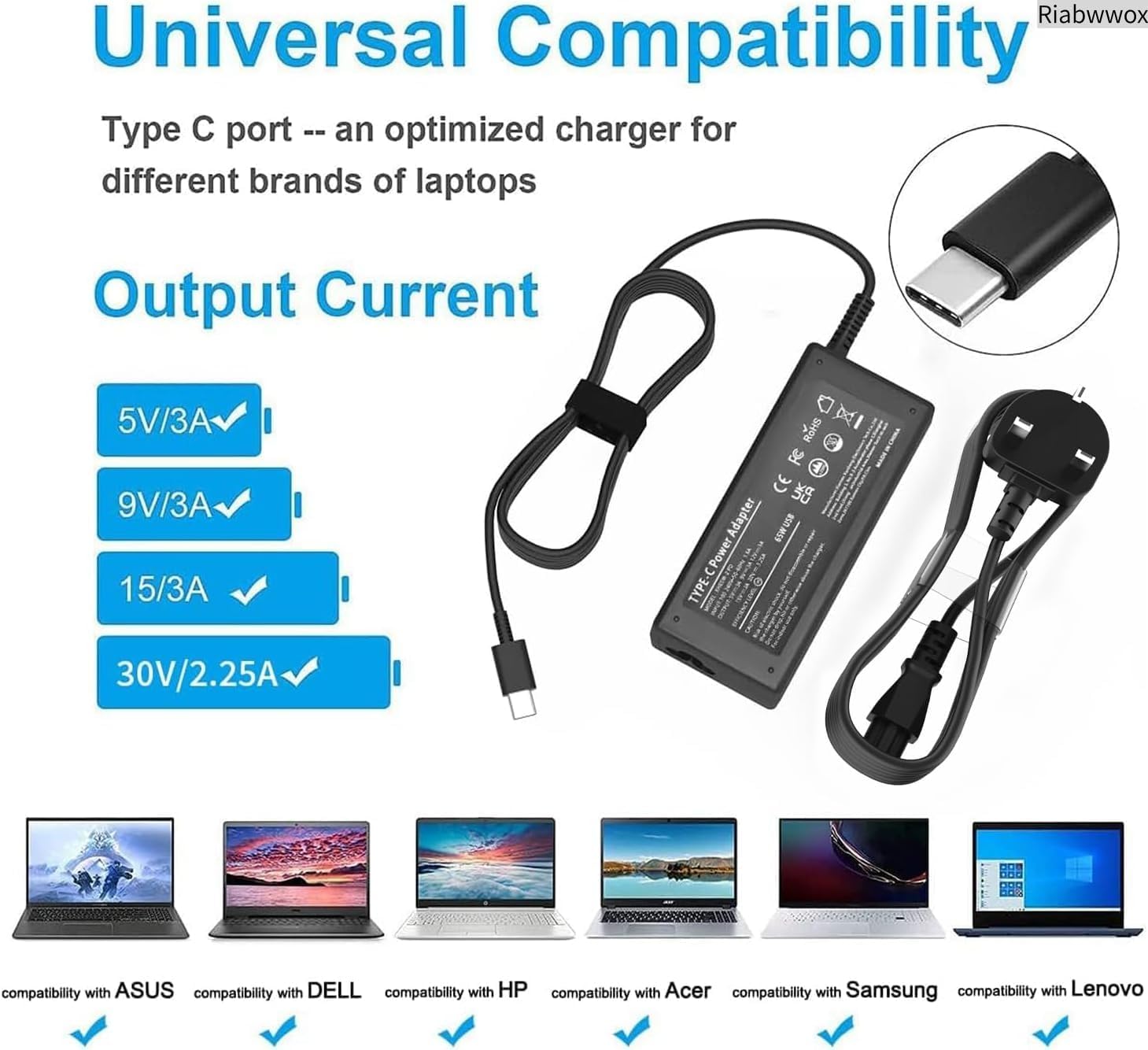 Thumbnail 5 de Riabwwox 65W USB-C Laptop Charger for ThinkPad & Chromebook: A Practical UK Scrutiny