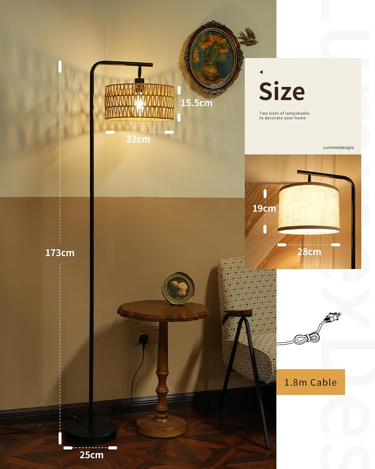 Thumbnail 4 de Lampadaire Rotin Style Bohème 175 cm