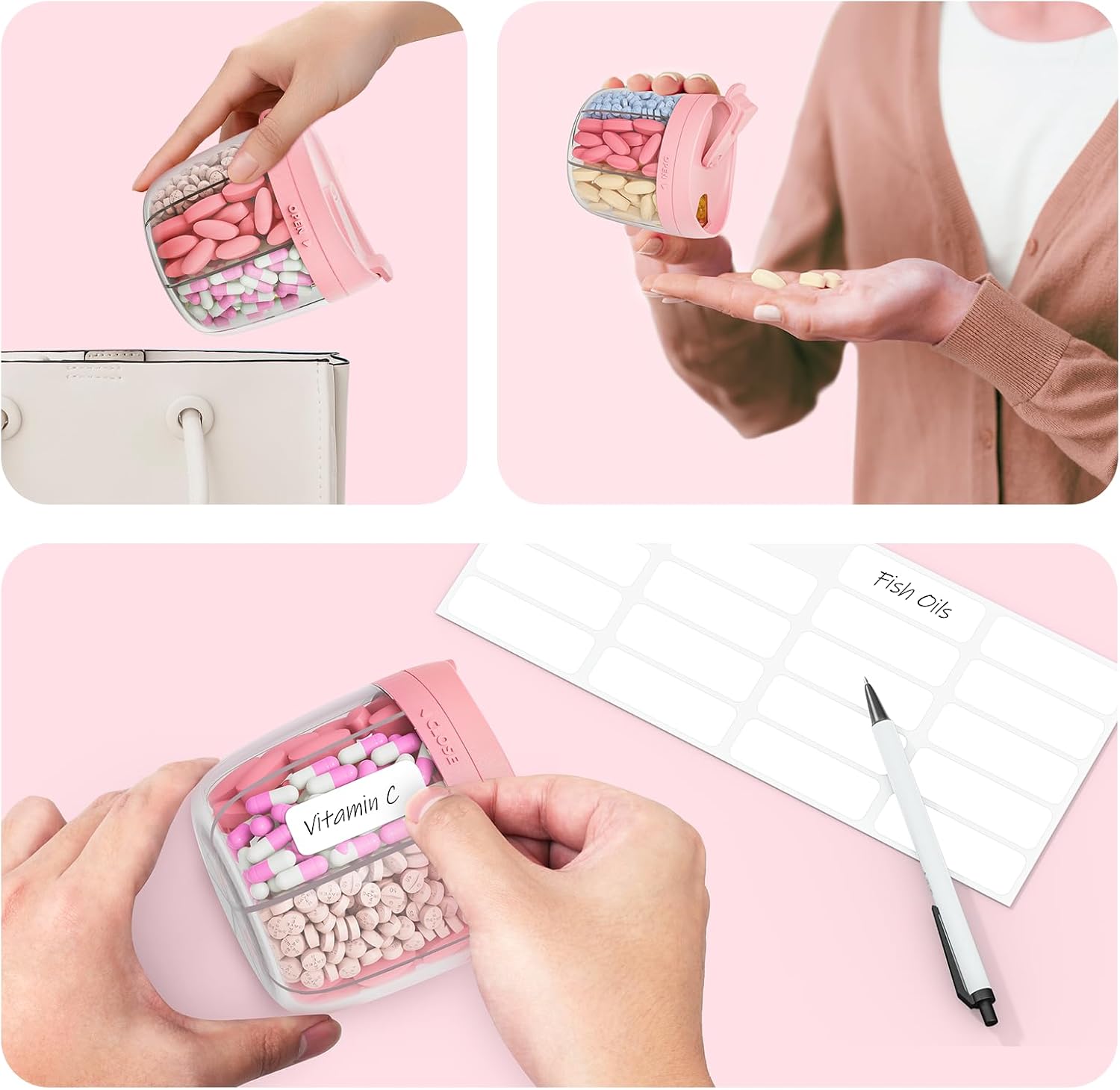 Thumbnail 6 de AUVON PD4007 Pill Organizer, 7 Compartments, Wide Opening, Pink