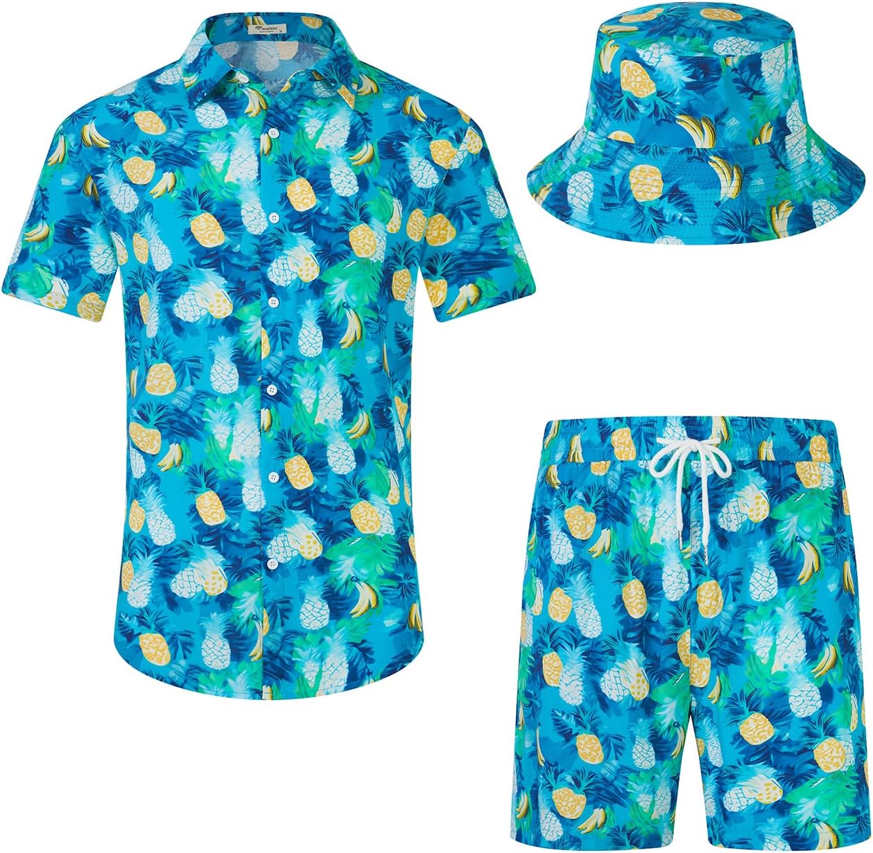 Detalle 2 de EISHOPEER Men's Hawaiian Shirt and Shorts Set, 70% Viscose