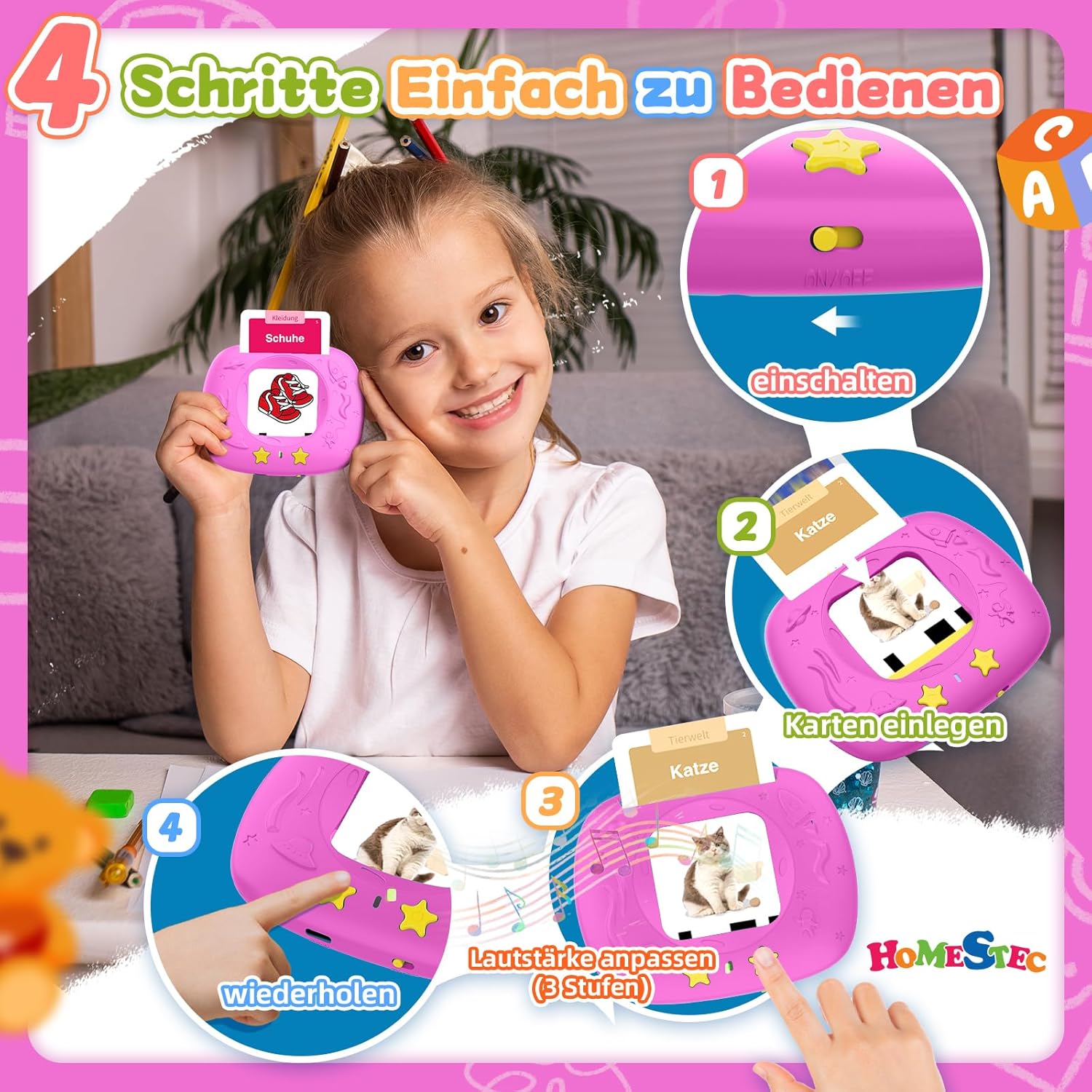 Thumbnail 4 de HOMESTEC Lernkarten-Spielzeug ab 2 Jahren (Deutsch, 144 Karten/288 Wörter) – für 2–5 Jahre, rosa