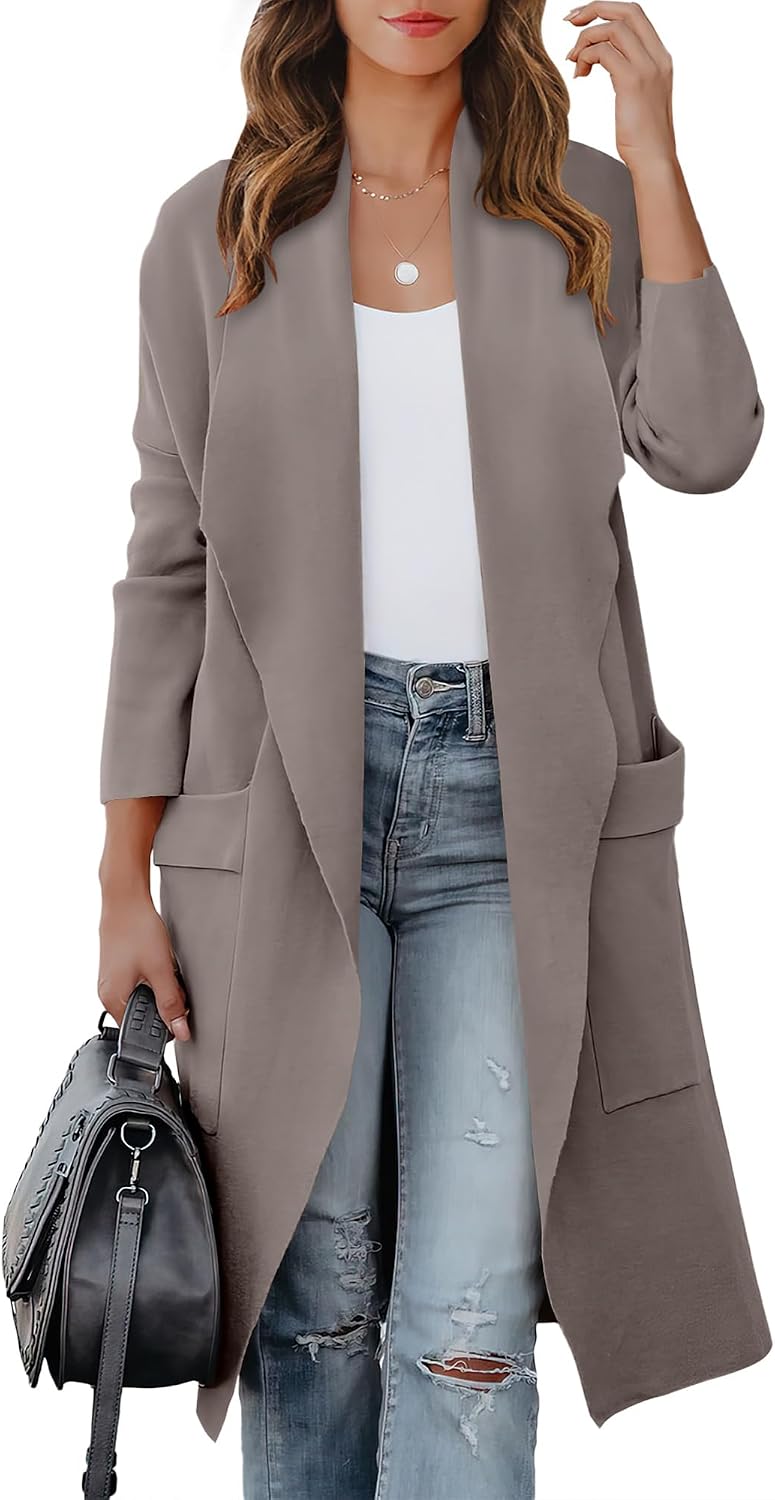 Detalle de ANRABESS Women's Long Cardigan Sweater oversized knit coatigan