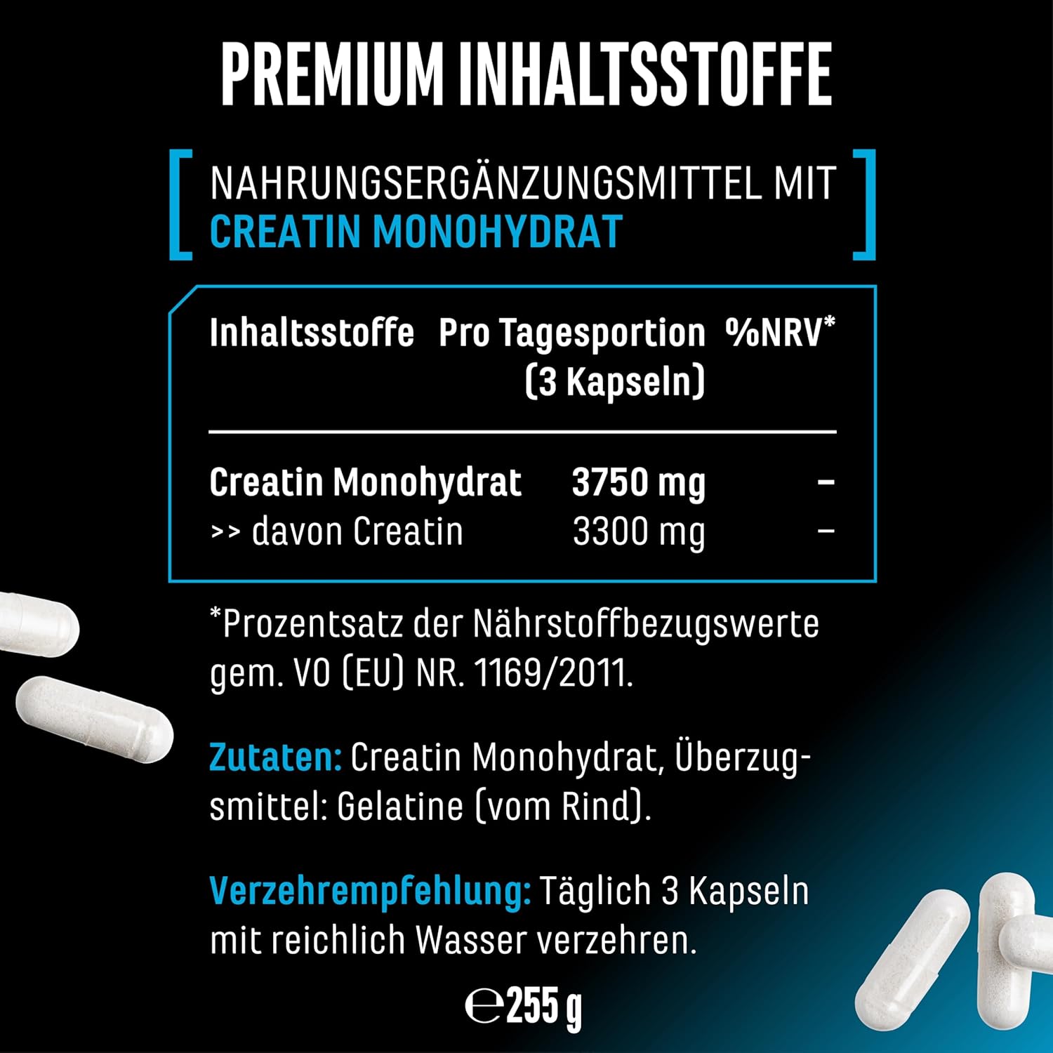 Detalle 2 de Creatine Ultra Caps – 180 Kapseln mit 1.250 mg Creatin-Monohydrat (je Kapsel) von German Elite Nutrition