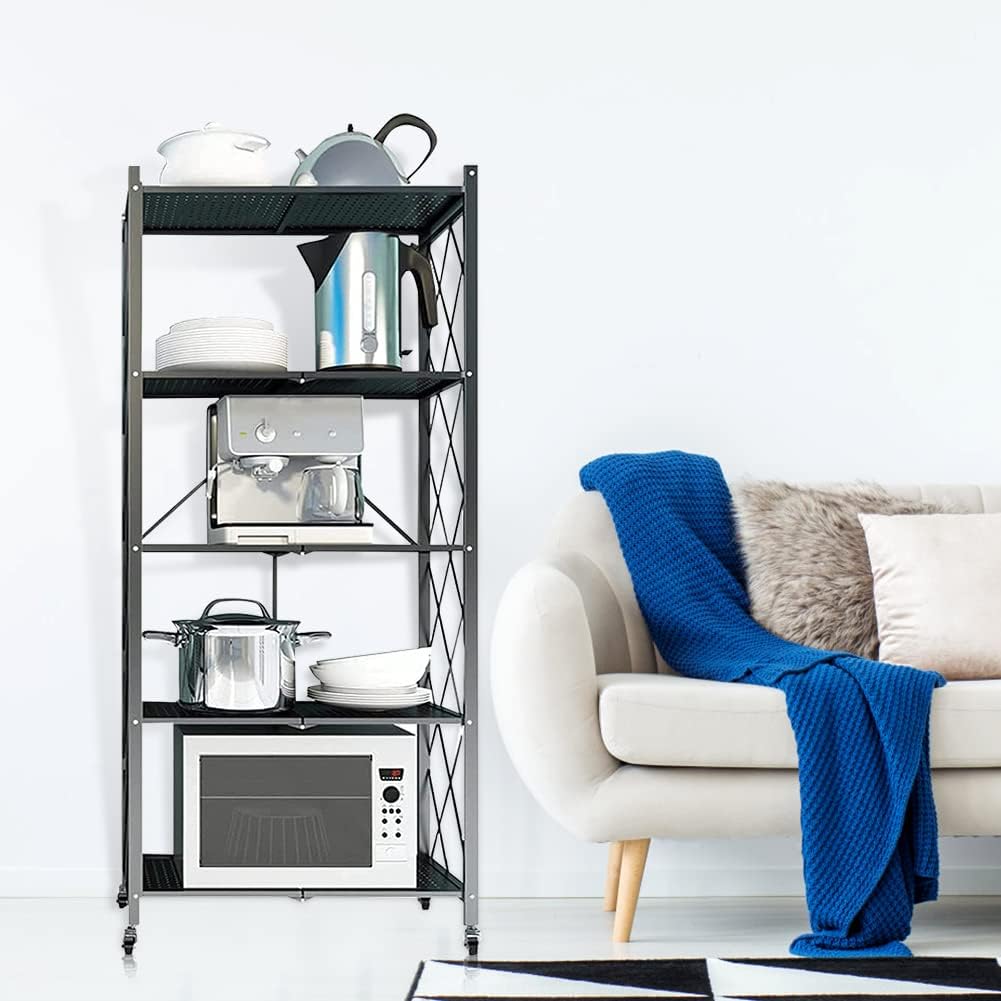 Detalle de STOMDE SR5T001 5-Tier Folding Metal Storage Shelf with Wheels