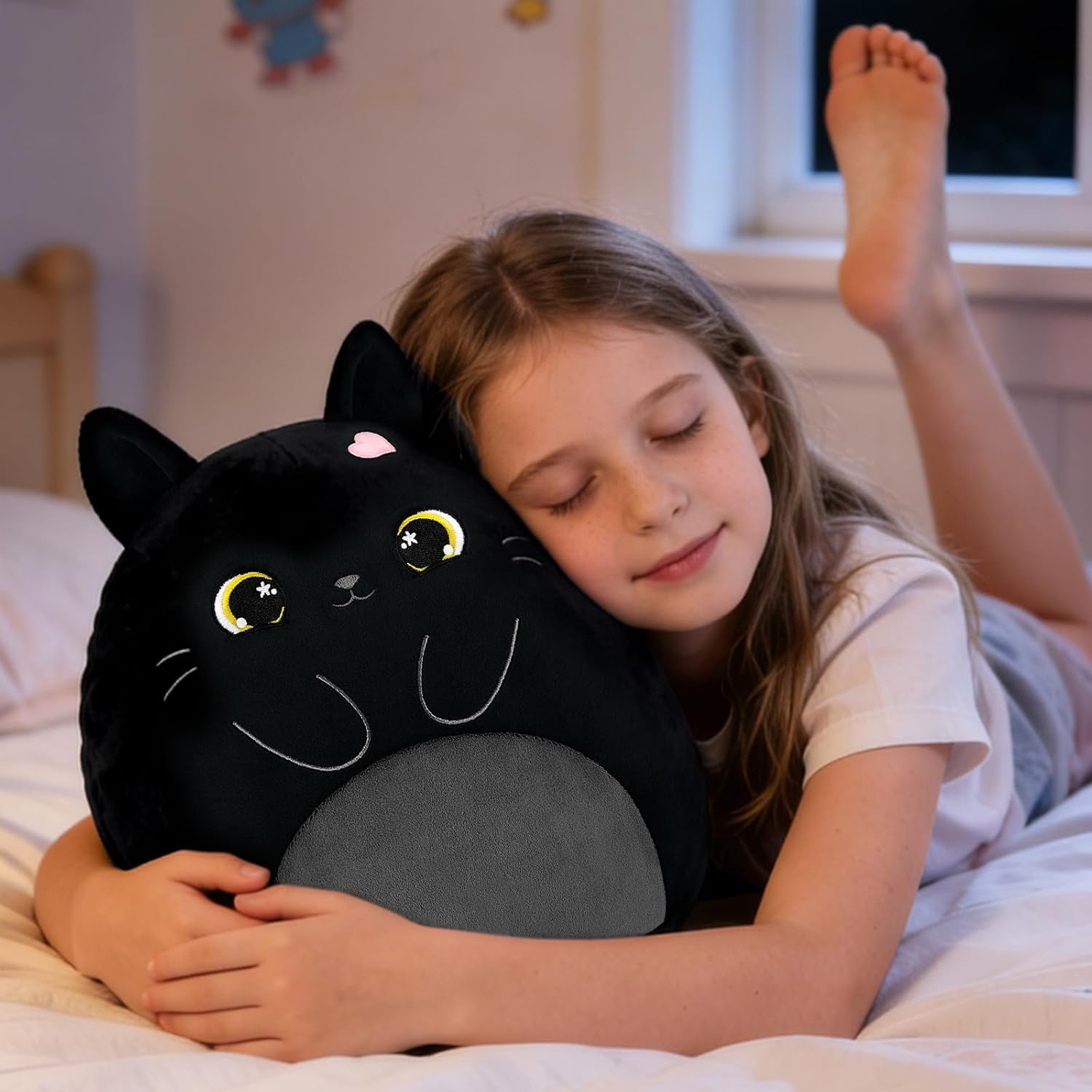 Detalle de Shownicer Plüschtier Katze Schwarz – 30 cm Kuschelkissen, Weiches Plüschtier Katze