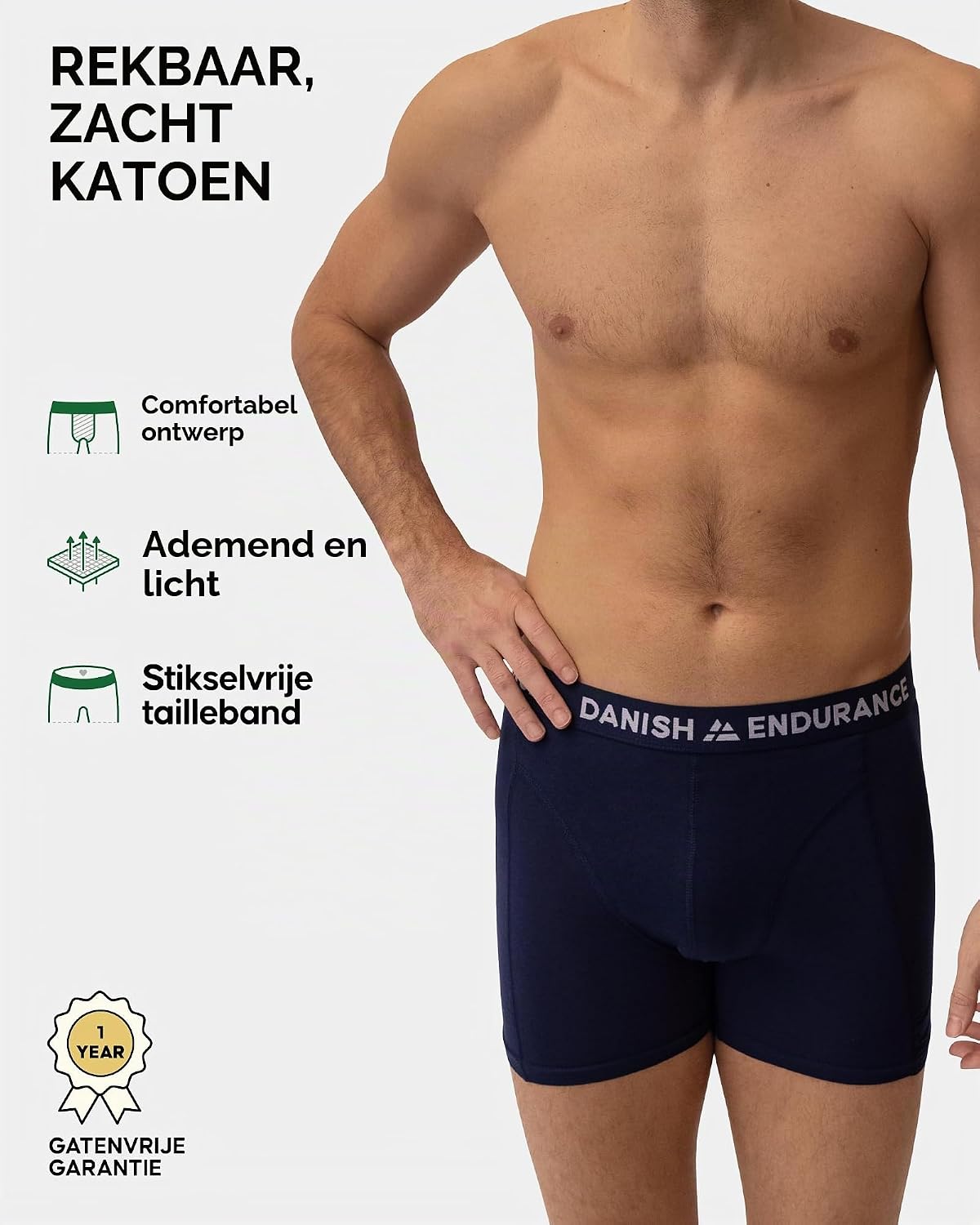 Detalle de DANISH ENDURANCE katoenen boxershorts met klassieke pasvorm, ademend en zacht