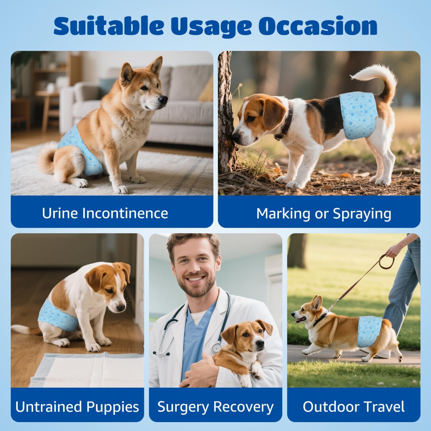 Thumbnail 5 de Nobleza 20 pannolini usa e getta per cani maschi taglia M (34–50 cm) anti-perdite 360° con gel e chiusure regolabili