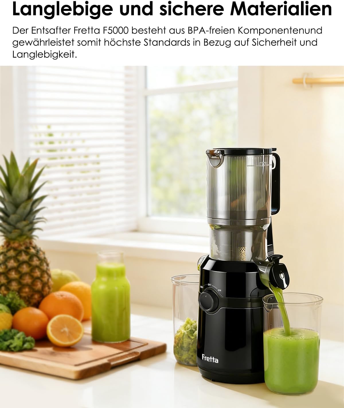 Thumbnail 2 de Fretta Entsafter Slow Juicer mit 108-mm-Einfüllöffnung, 200W und BPA-freiem Tritan-Material