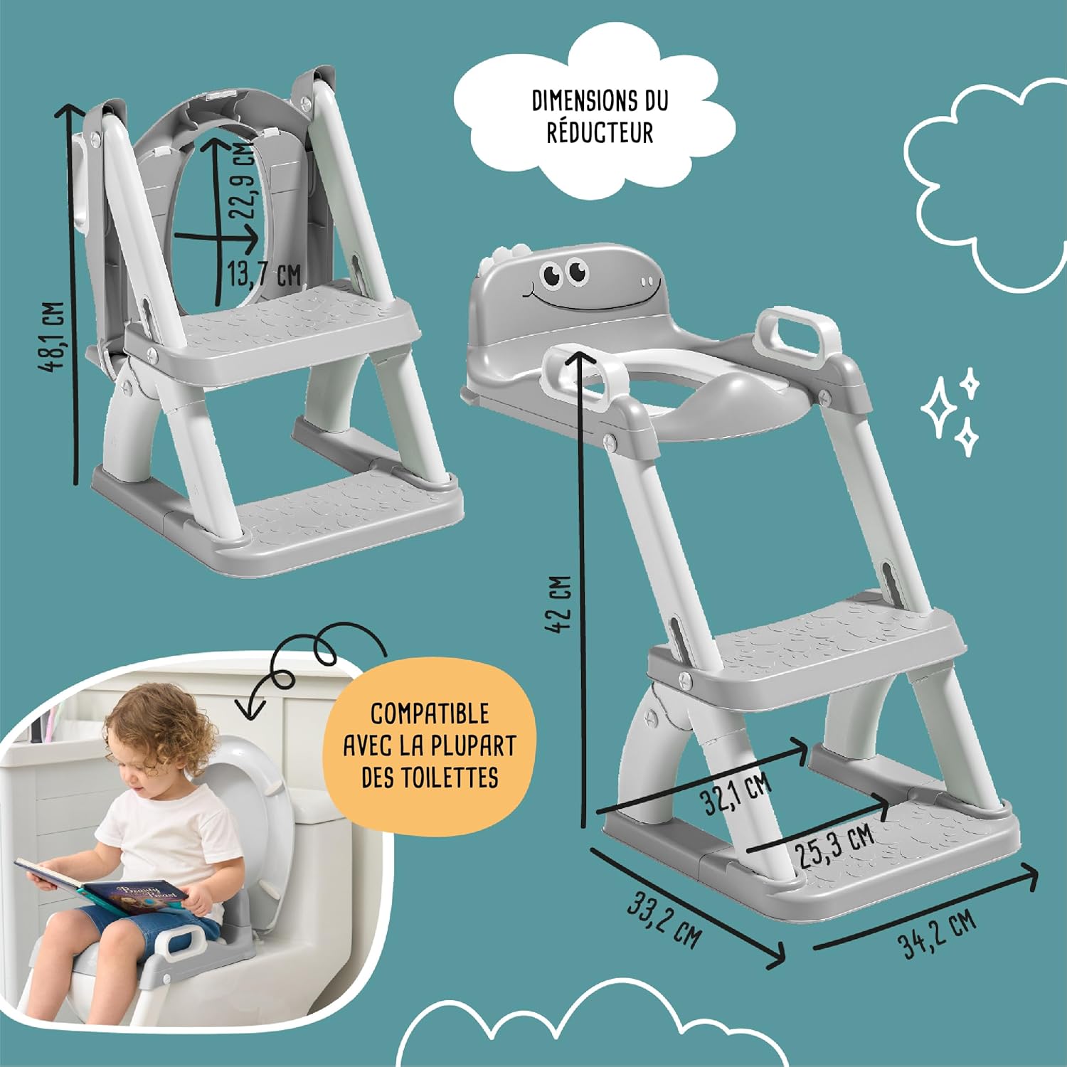 Thumbnail 2 de Réducteur de toilette enfant avec marche pliable – siège WC pour apprentissage de la propreté (garçons et filles)