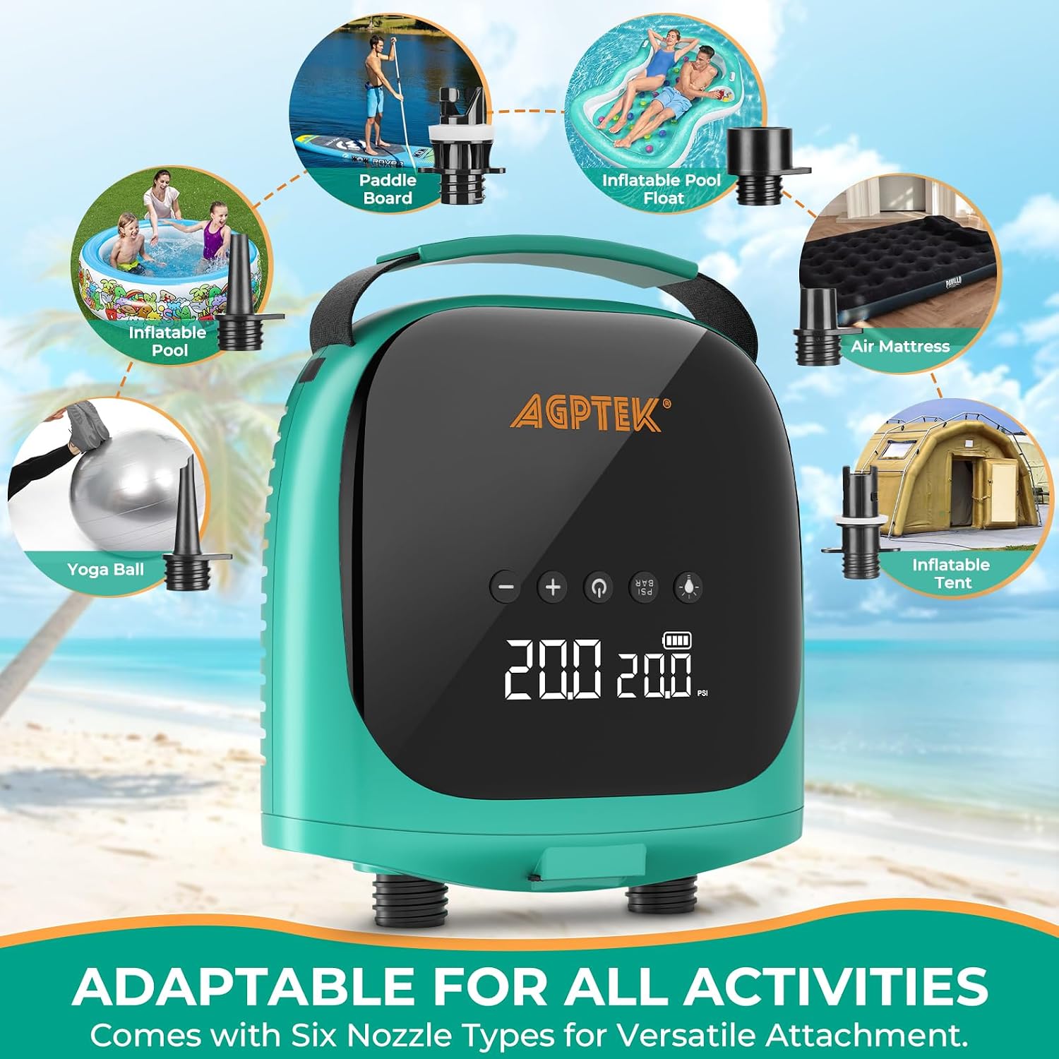Thumbnail 6 de AGPTEK Paddle Board Pump: 4000mAh Battery, 20 PSI, Car-Charger Power for Inflatable SUPs
