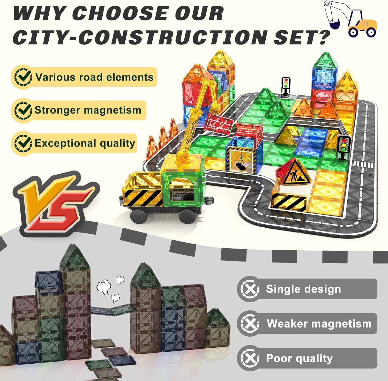 Detalle de Kids Games Magnetic Tiles Road Set with Extendable Crane
