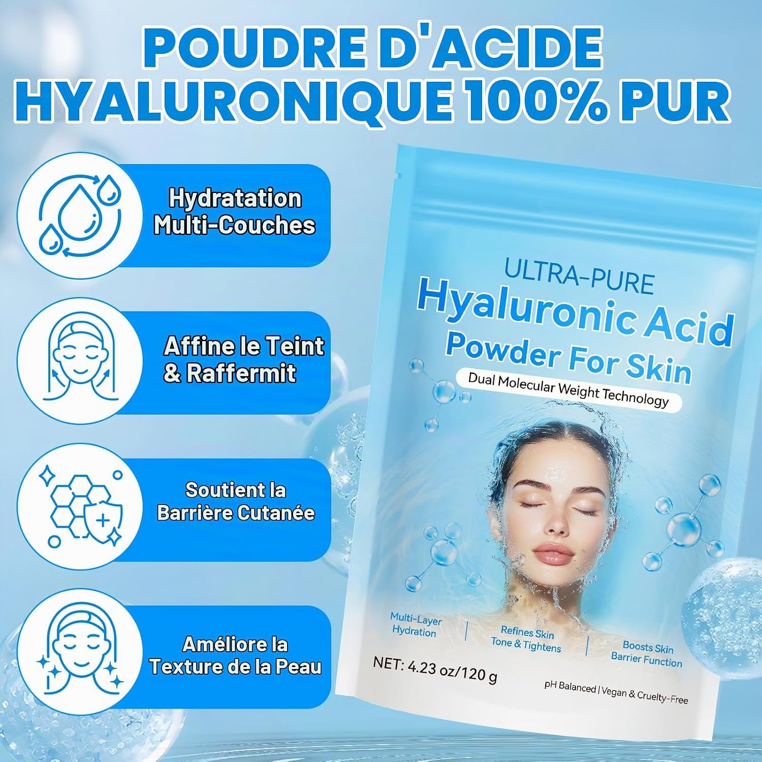 Detalle 2 de OEDPMFYL hyaluronzuurpoeder 120 g, dubbel moleculair gewicht