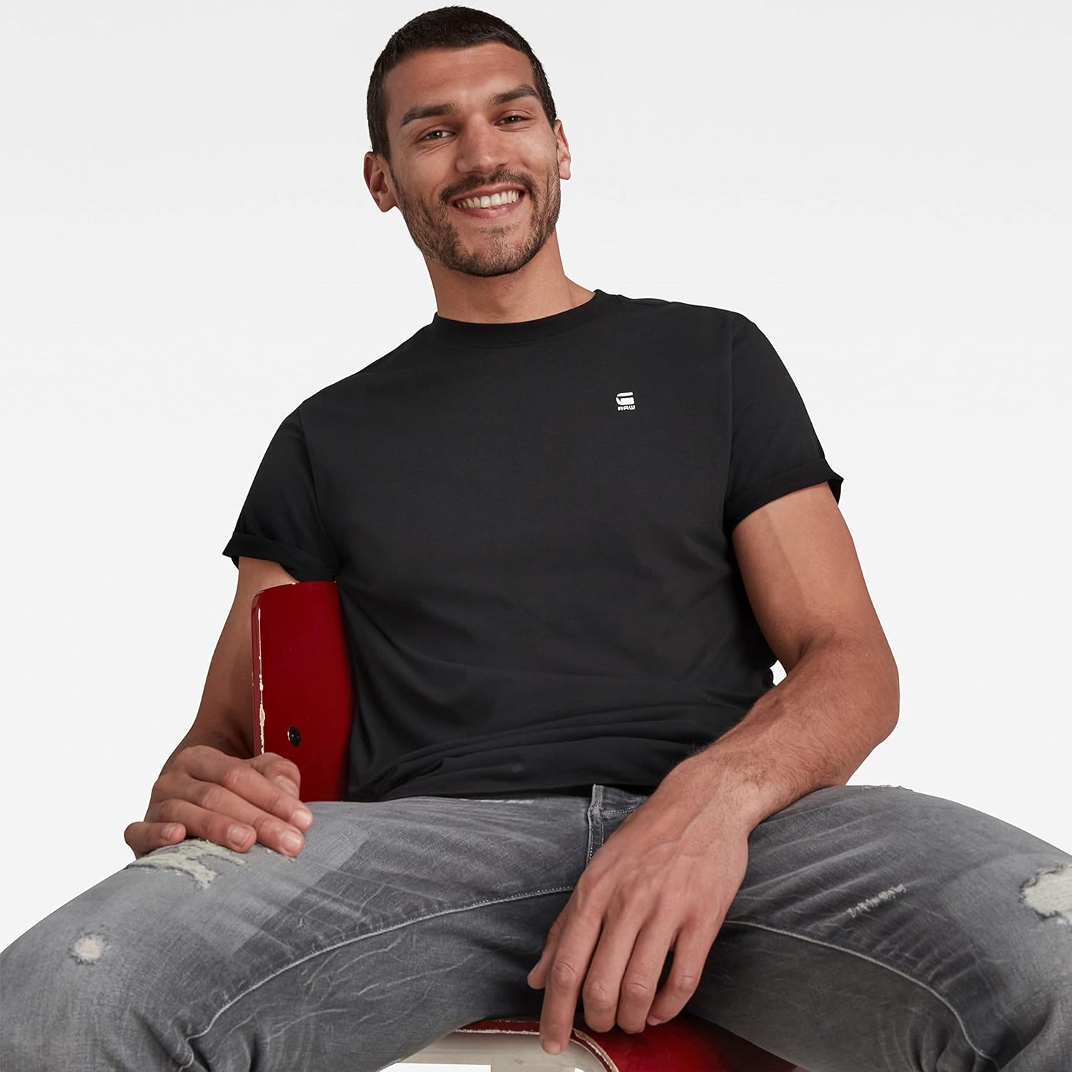 Detalle de G-Star Herren Base-S T-Shirt – Rundhals, Ärmel kurz, Umschlagsaum
