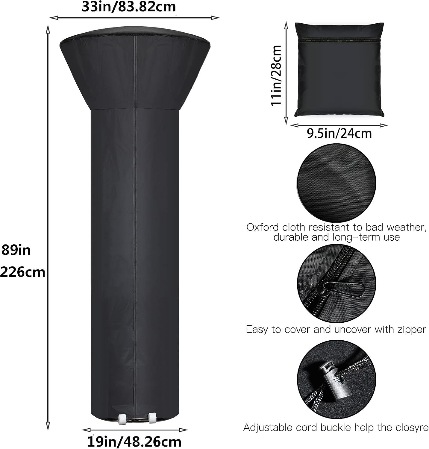 Detalle de Hualedi Patio Heater Cover, 89-Inch Oxford Fabric with Zipper