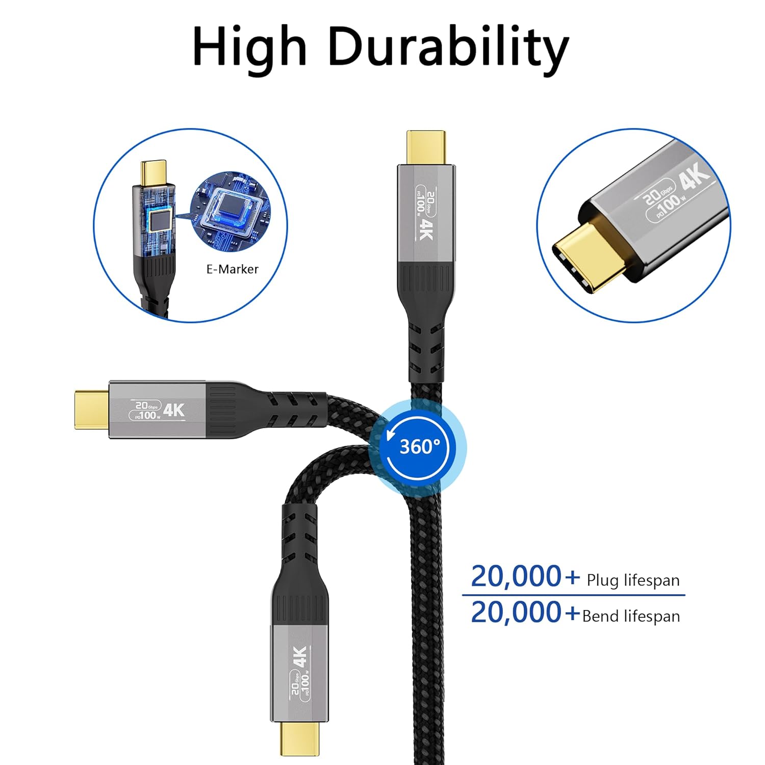 Thumbnail 6 de HOTUTUKI USB-C Kabel 2er-Pack (3m+3m) Nylon Geflochten – 100W, 20Gbps, 4K120Hz