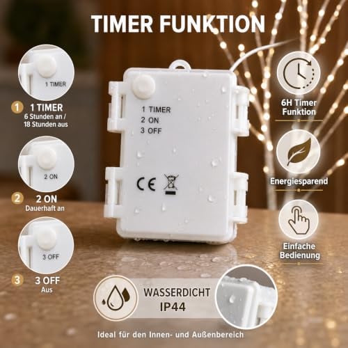 Detalle de Afaiup 2 Stück Lichterbaum innen 132LEDs Lichterzweige mit Timer – warmweißes Dekor-Set