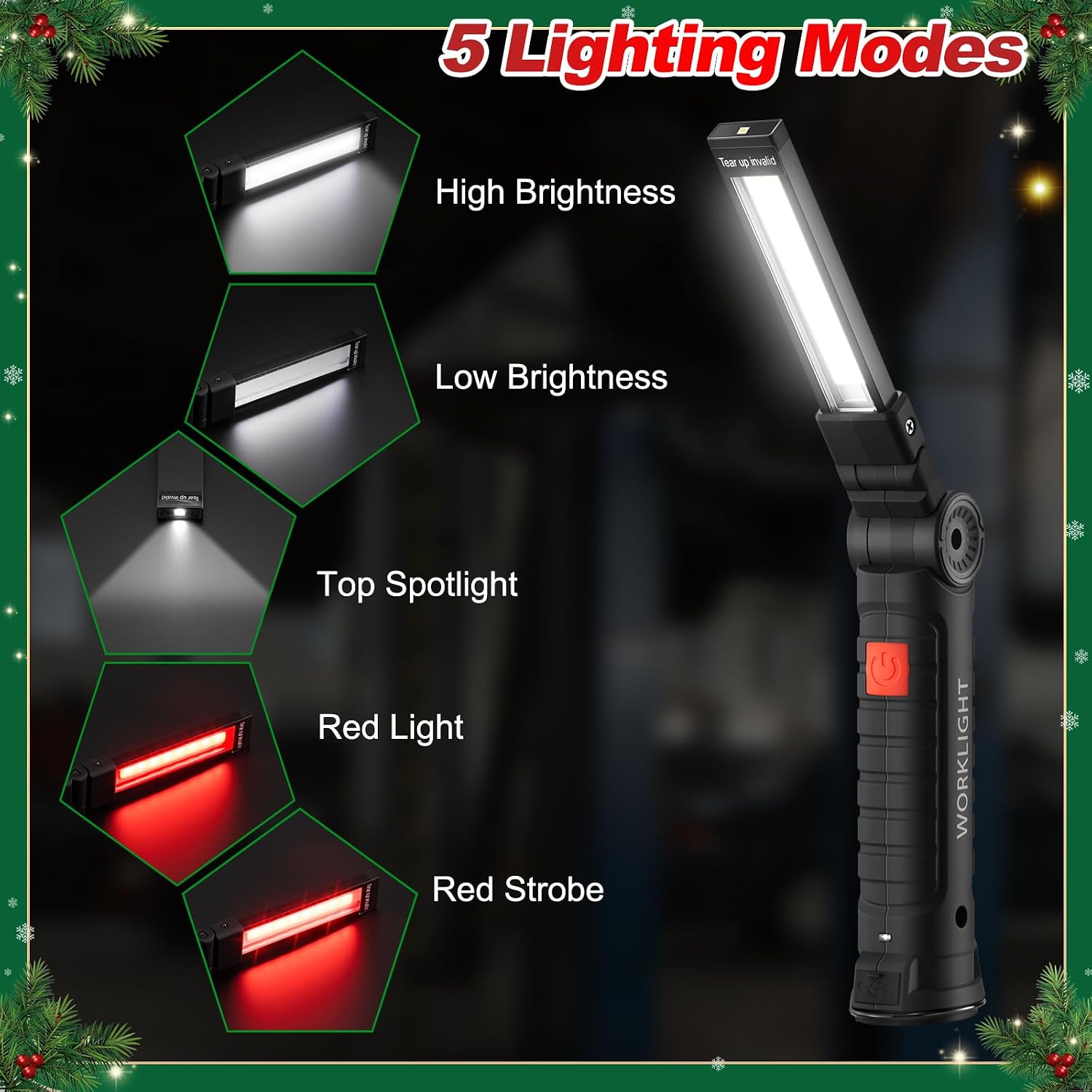 Detalle 2 de Ruboliy 12-Pack Magnetic LED Work Lights, Rechargeable, 5 Modes, 360° Rotation