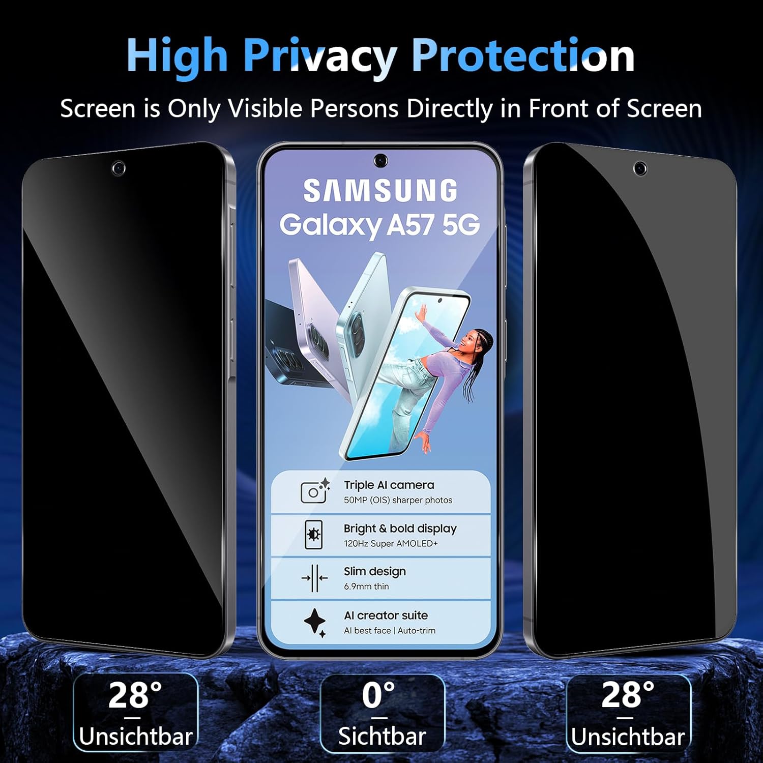 Thumbnail 1 de LiiLaa Sichtschutzfolie für Samsung Galaxy A57 5G – 2er-Pack, Anti-Spy Glasfolie