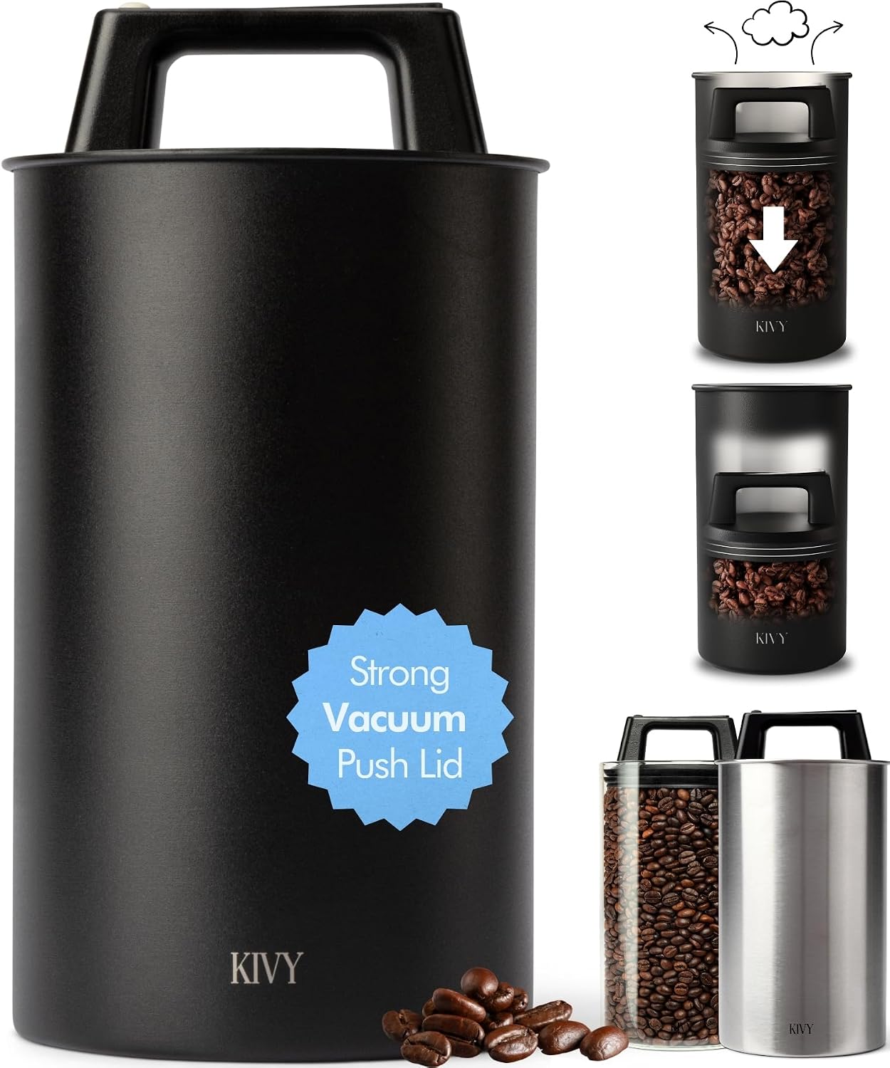 Detalle de KIVY Vacuum Coffee Canister 1L airtight jar