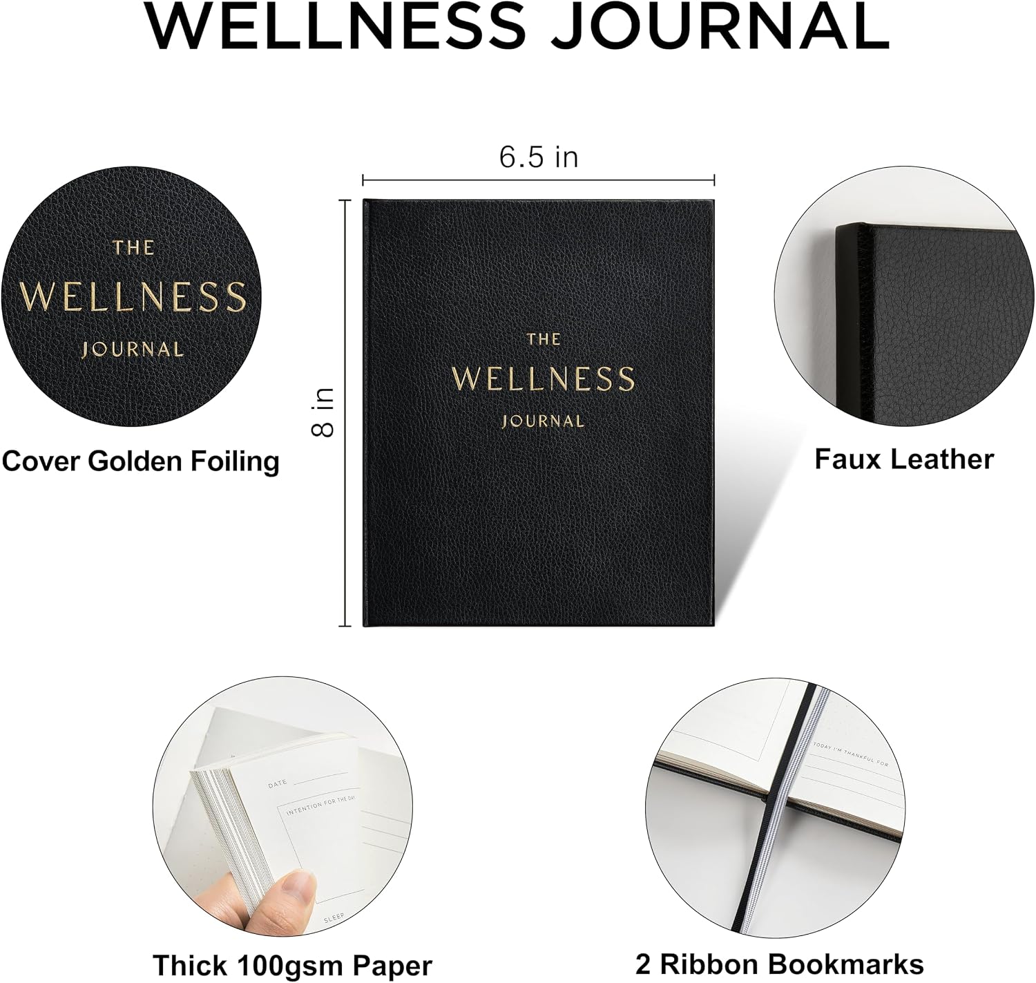 Detalle 1 de &And Per Se WJ-01 Wellness Journal, Undated Daily Planner, Black Hardcover