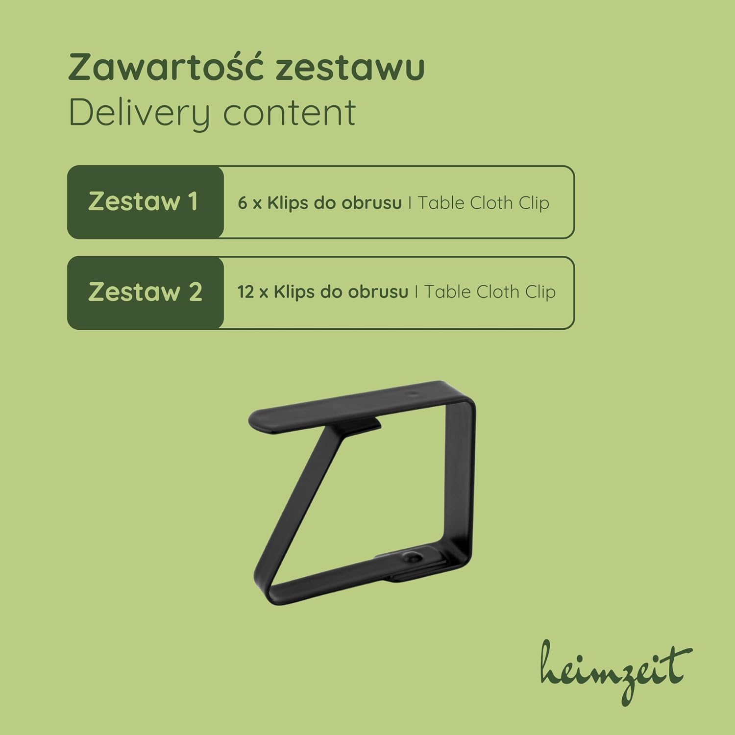 Detalle 1 de heimzeit table_clamp_65_black_6P – czarne klipsy do obrusów ze stali nierdzewnej, 6 sztuk