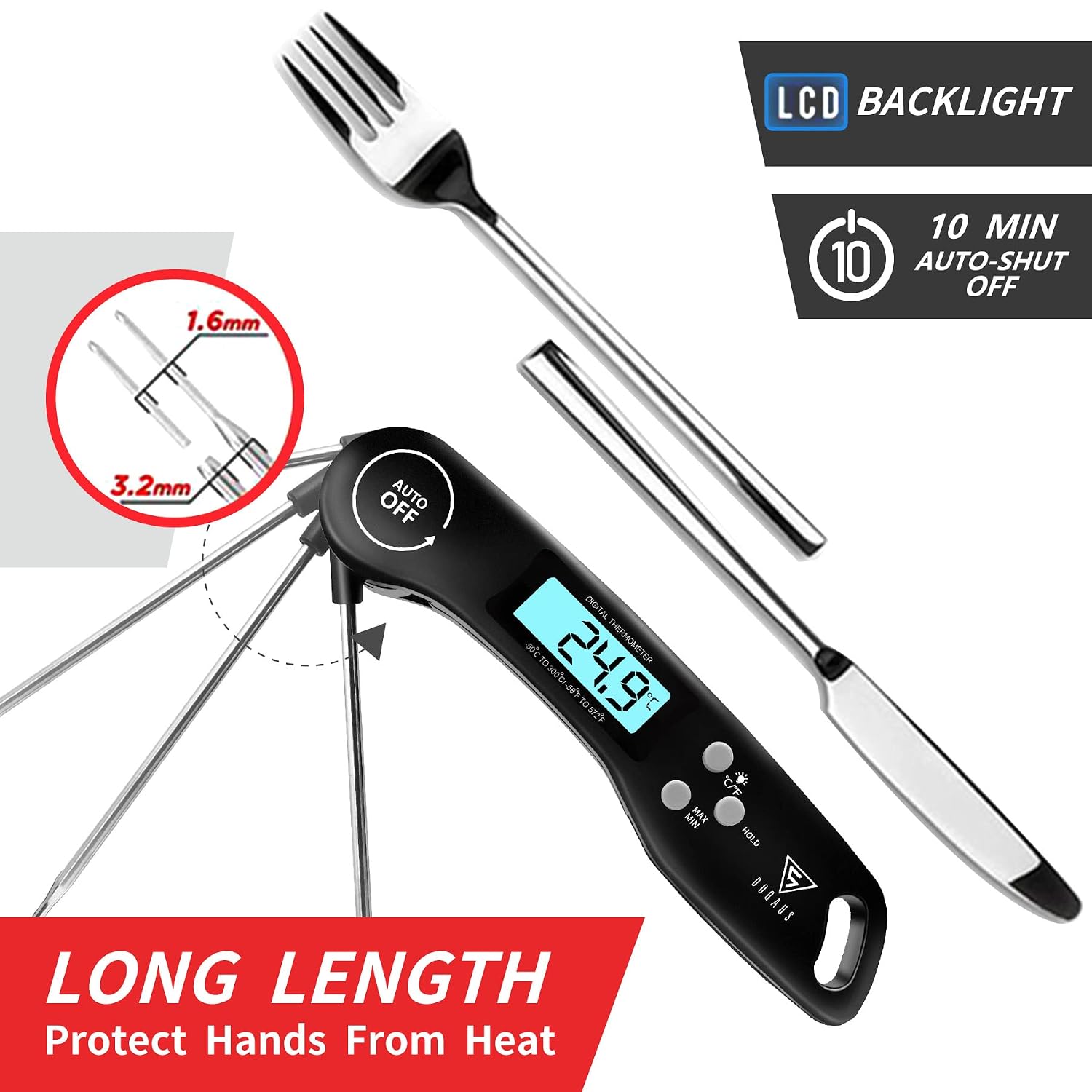 Thumbnail 1 de DOQAUS DQCP001AB1 CP1 Meat Thermometer, 3-Second Read, Backlit Display