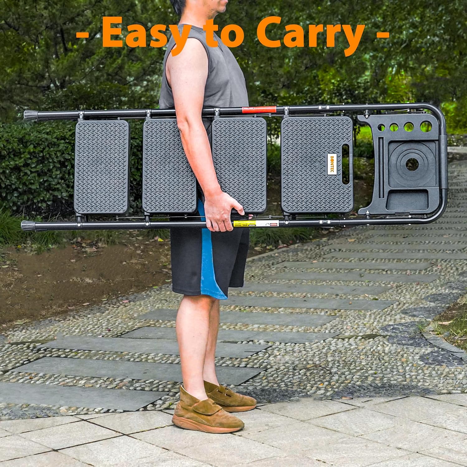 Thumbnail 4 de BONTEC Klapp-Trittleiter mit 4 Stufen (bis 150 kg), rutschfeste Pedale & Werkzeugablage – faltbarer Stahl-Tritthocker