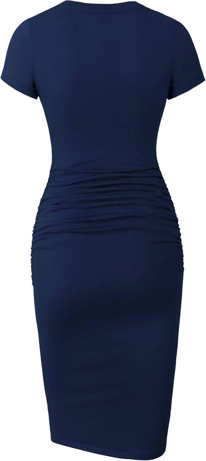 Detalle de Missufe Women's Short Sleeve Ruched Casual Sundress Midi Bodycon T Shirt Dress