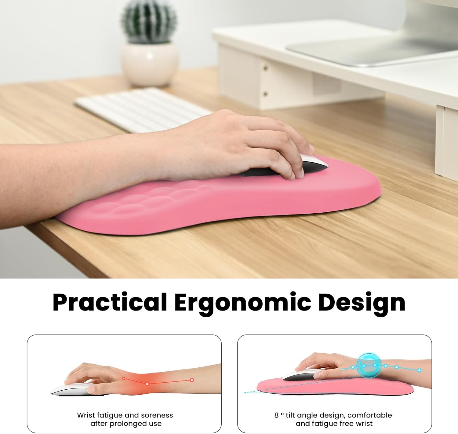Detalle de EooCoo Mouse Mat Wrist Support – Large Pink Gaming Mouse Pad with Ergonomic Massage Bumps