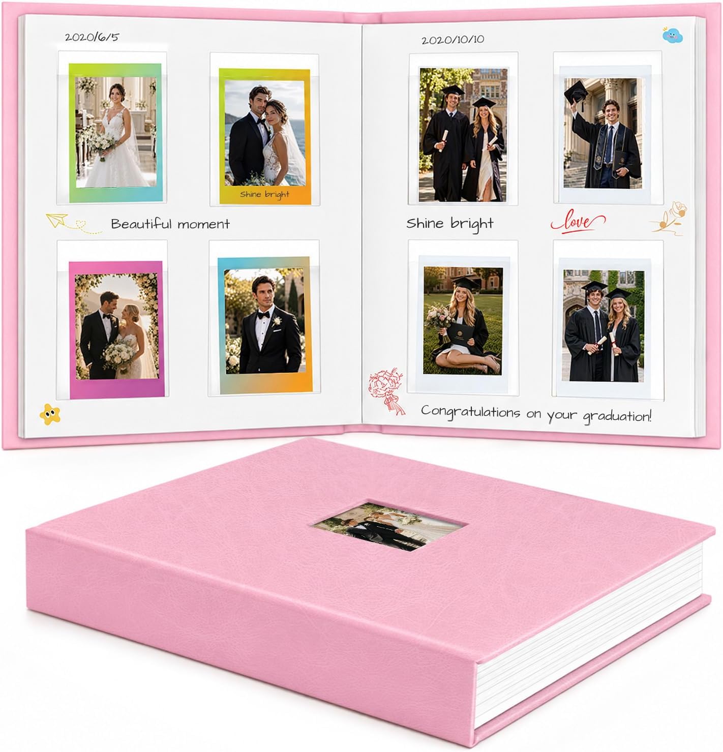 Detalle de Ruibytree Mini Photo Album with Writing Space – różowy album, 128 kieszonek