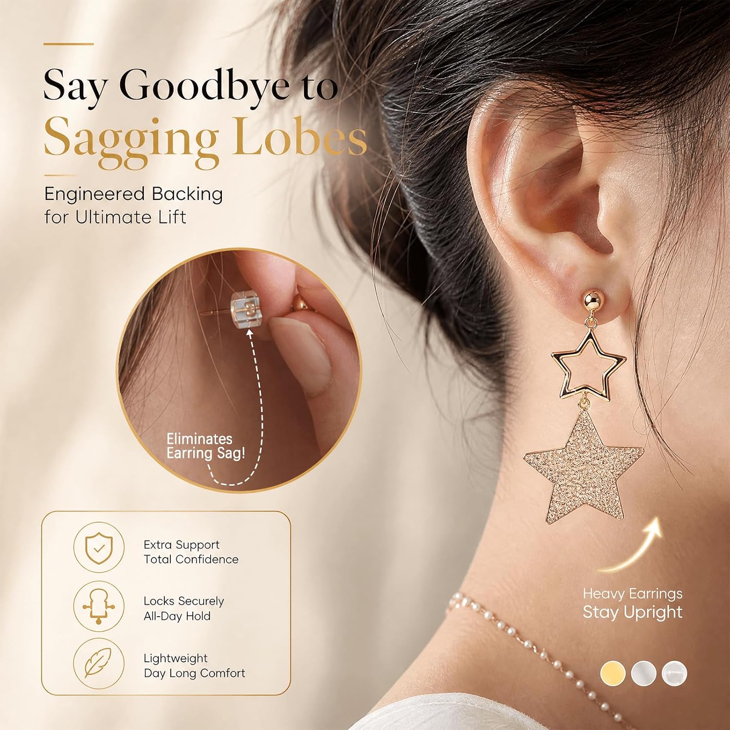 Thumbnail 2 de JUNCHONG JC-WJX-silicone earring backs, Star-Shaped Locking Stud Backs, 12-Pack