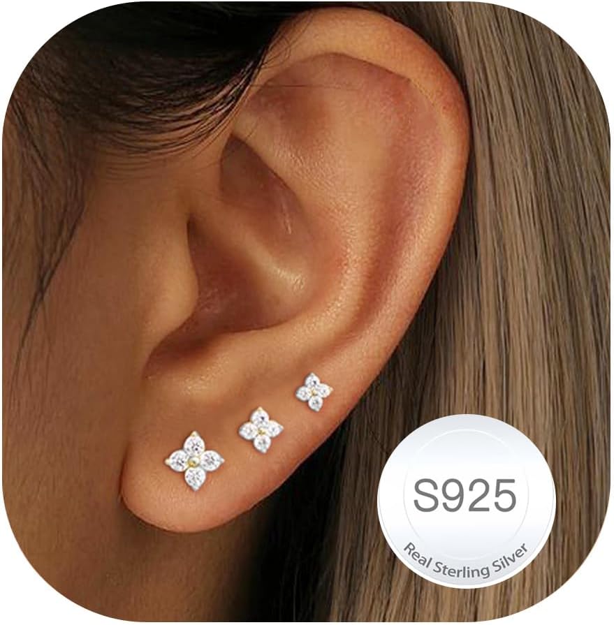 RAJPUTANA: Set di 3 paia di orecchini a perno in argento 925 con Zirconia Cubica AAAA+