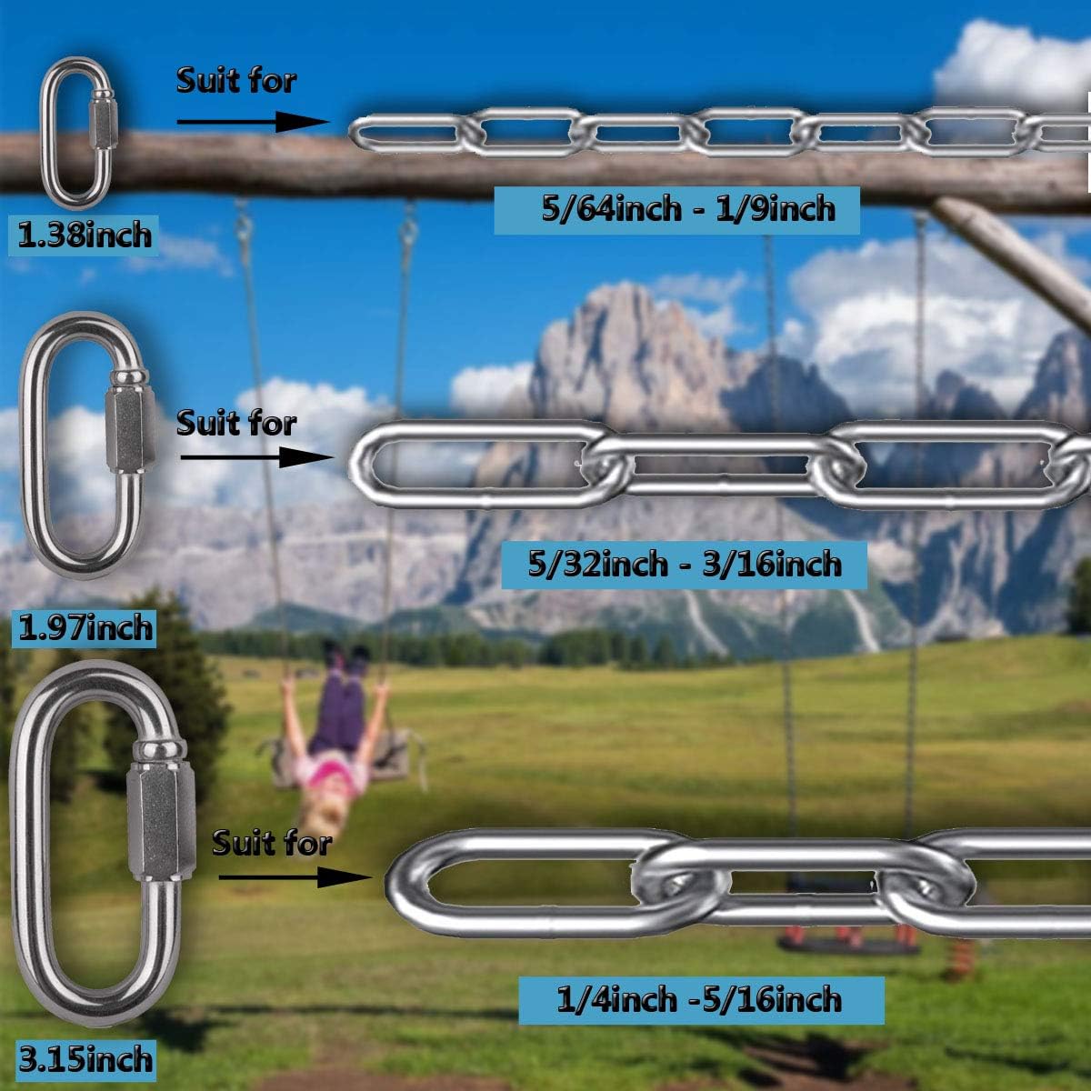 Thumbnail 6 de Ekunbuy 304 Stainless Steel Heavy Duty Quick Link Chain Connector (Mini, 12-pack)
