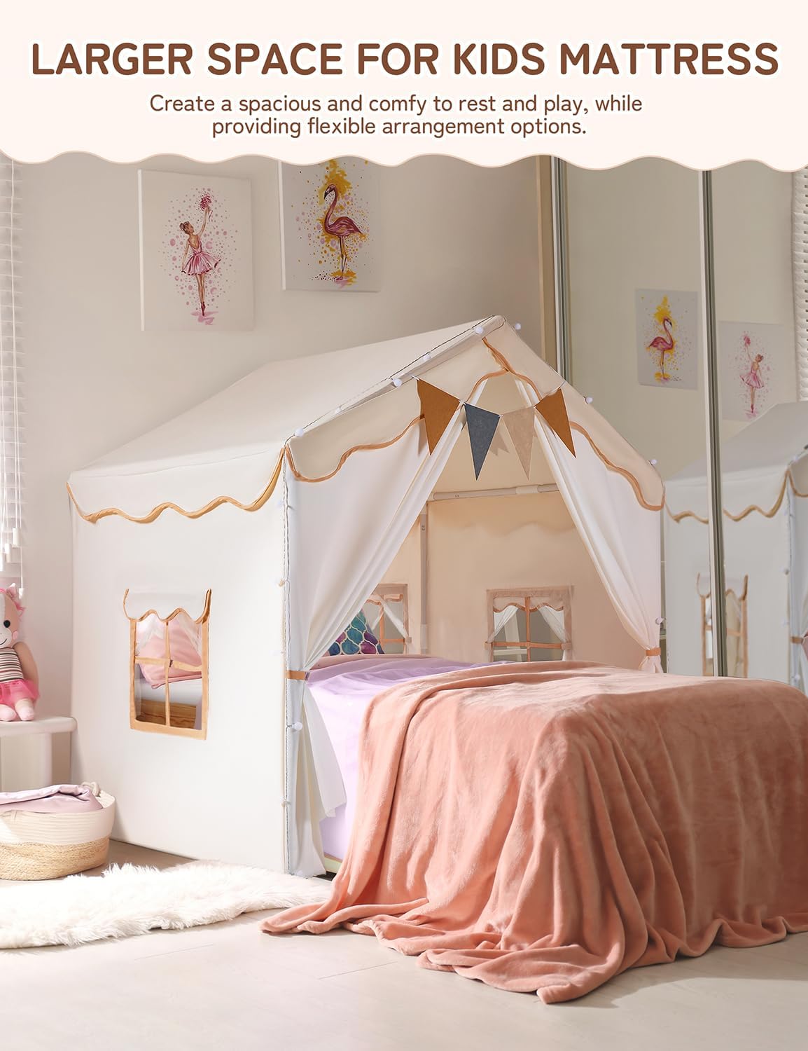Detalle de Besrey Kids Play Tent 2 in 1 with Padded Mat and Lights (Large Indoor/Outdoor Playhouse) — Double-Door Toddler Tent