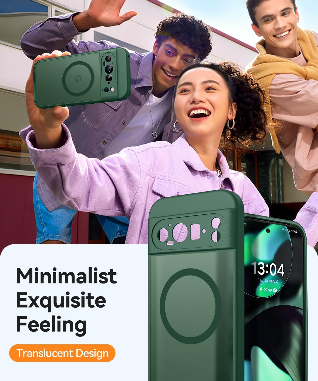 Thumbnail 3 de CANSHN Magnetica Cover per Google Pixel 9 Pro (6.3”) – Verde Profondo, Protezione Fotocamera a Copertura Totale