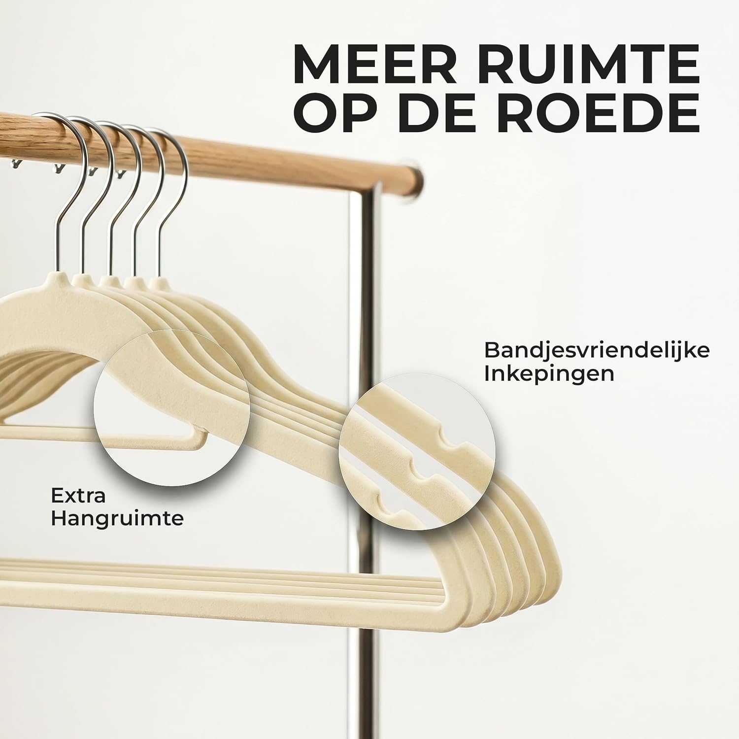 Detalle de Utopia Home Premium fluwelen kledinghangers, ivoor, set van 20