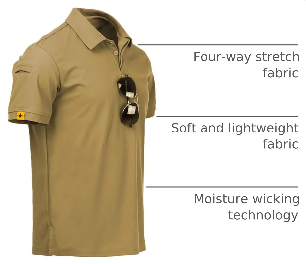 Detalle de ZITY Men’s Short Sleeve Polo Shirt (Sports Tactical) with Moisture-Wicking, Stretch Fabric
